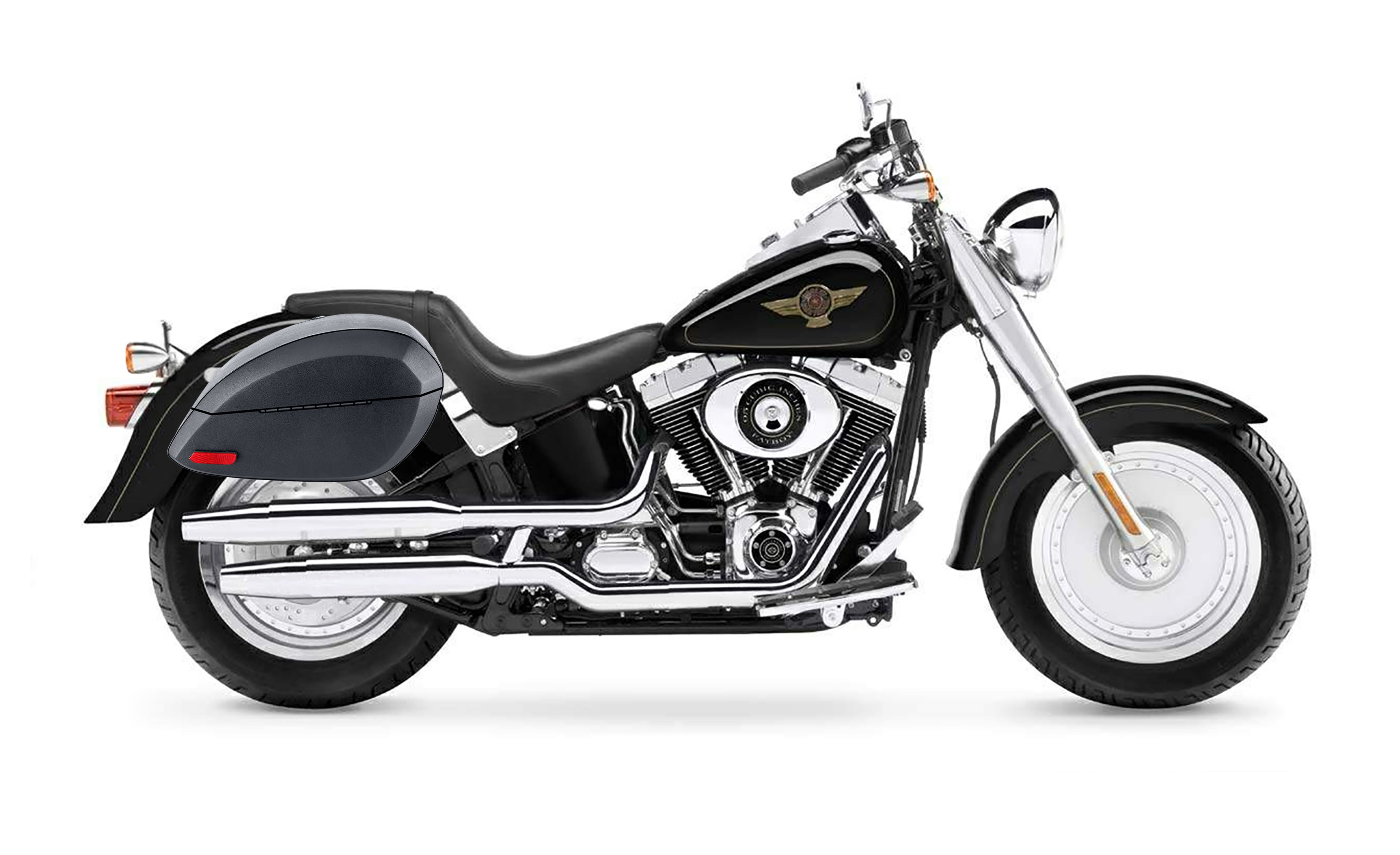 28L - Phantom Large Leather Wrapped Motorcycle Hard Saddlebags For Harley Softail Fatboy FLSTF/I Bag on Bike @expand