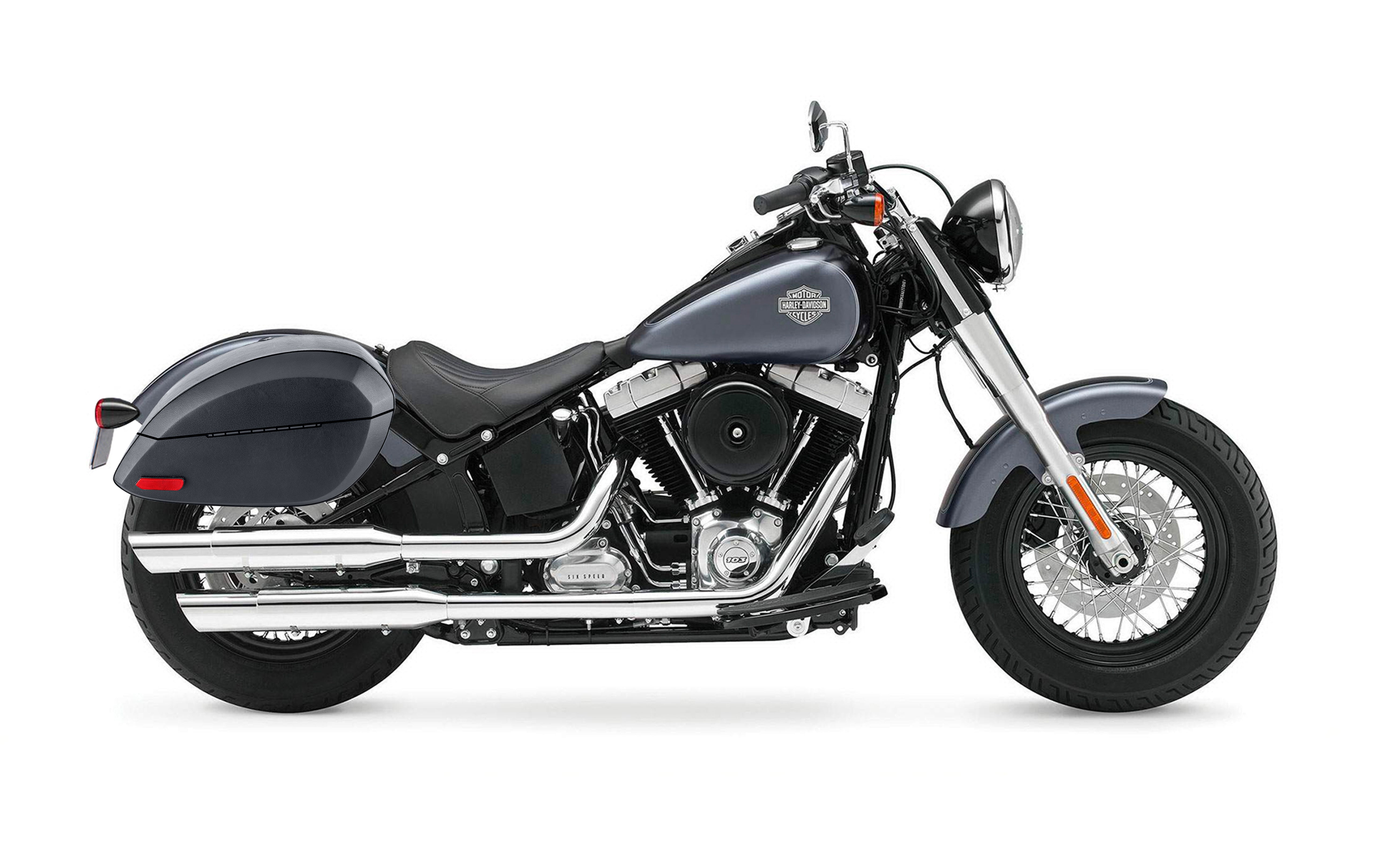 28L - Phantom Large Leather Wrapped Motorcycle Hard Saddlebags For Harley Softail Slim FLS Bag on Bike @expand