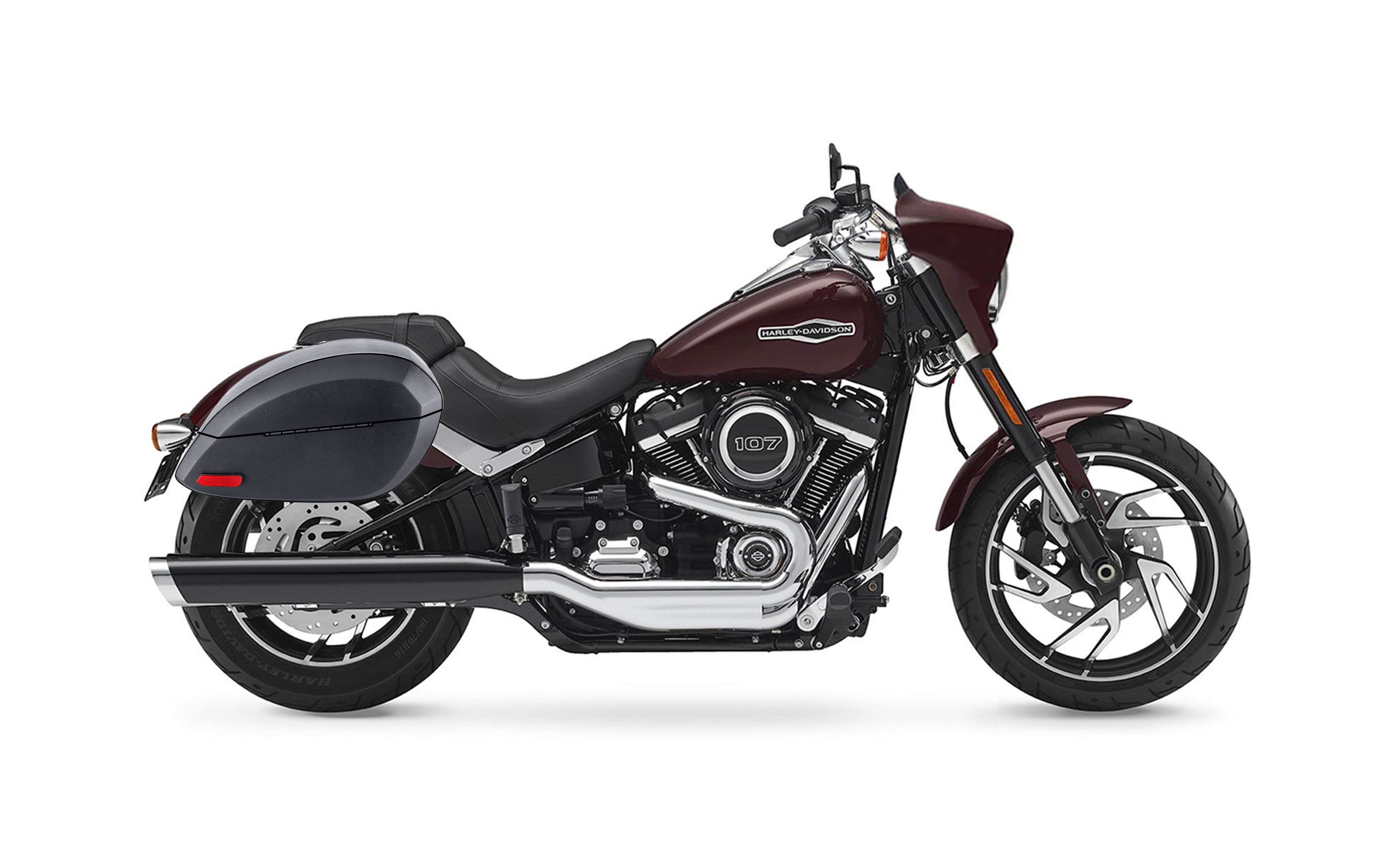 28L - Phantom Large Leather Wrapped Motorcycle Hard Saddlebags For Harley Softail Sport Glide FLSB Bag on Bike @expand