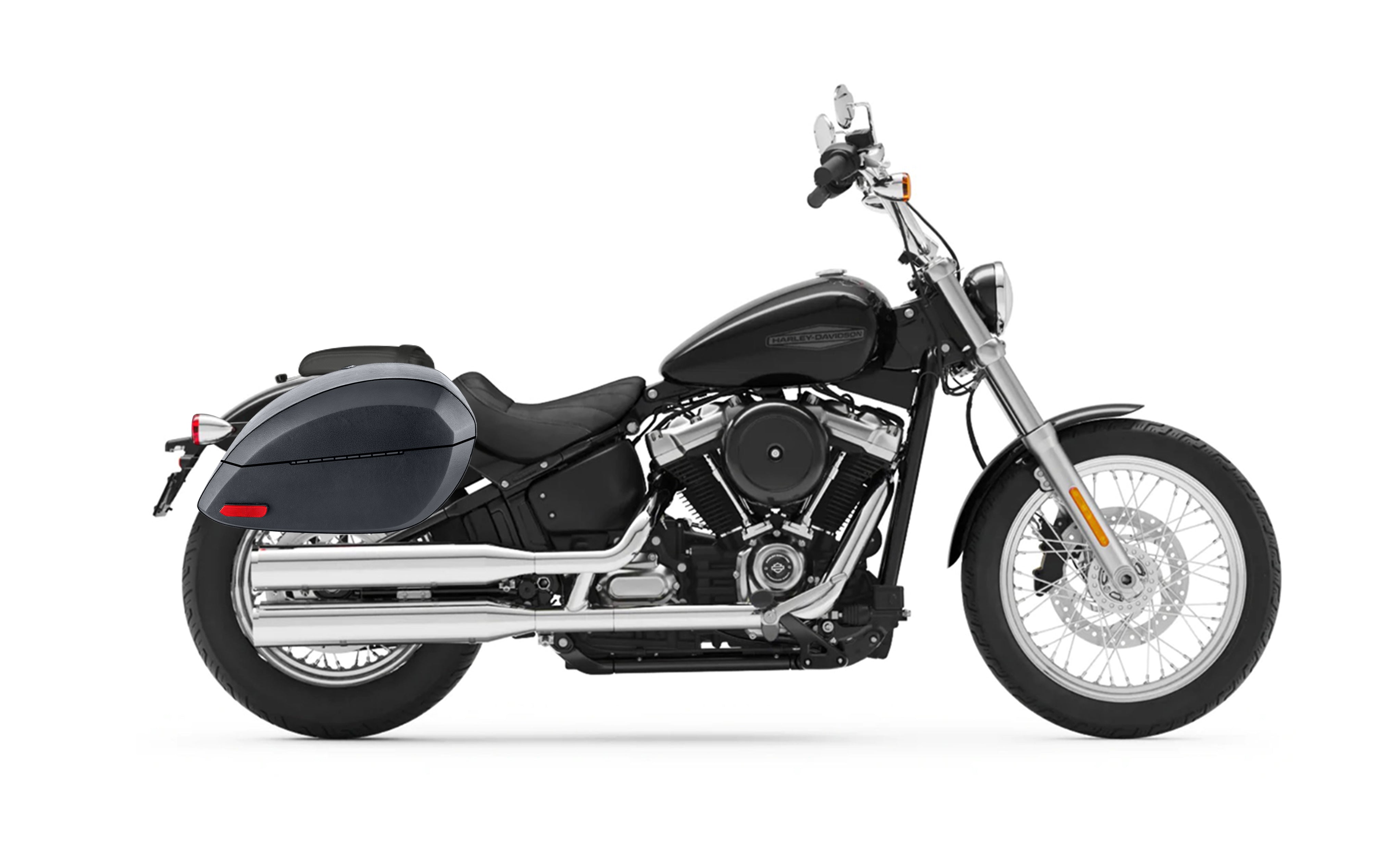 28L - Phantom Large Leather Wrapped Motorcycle Hard Saddlebags For Harley Softail Standard FXST Bag on Bike @expand