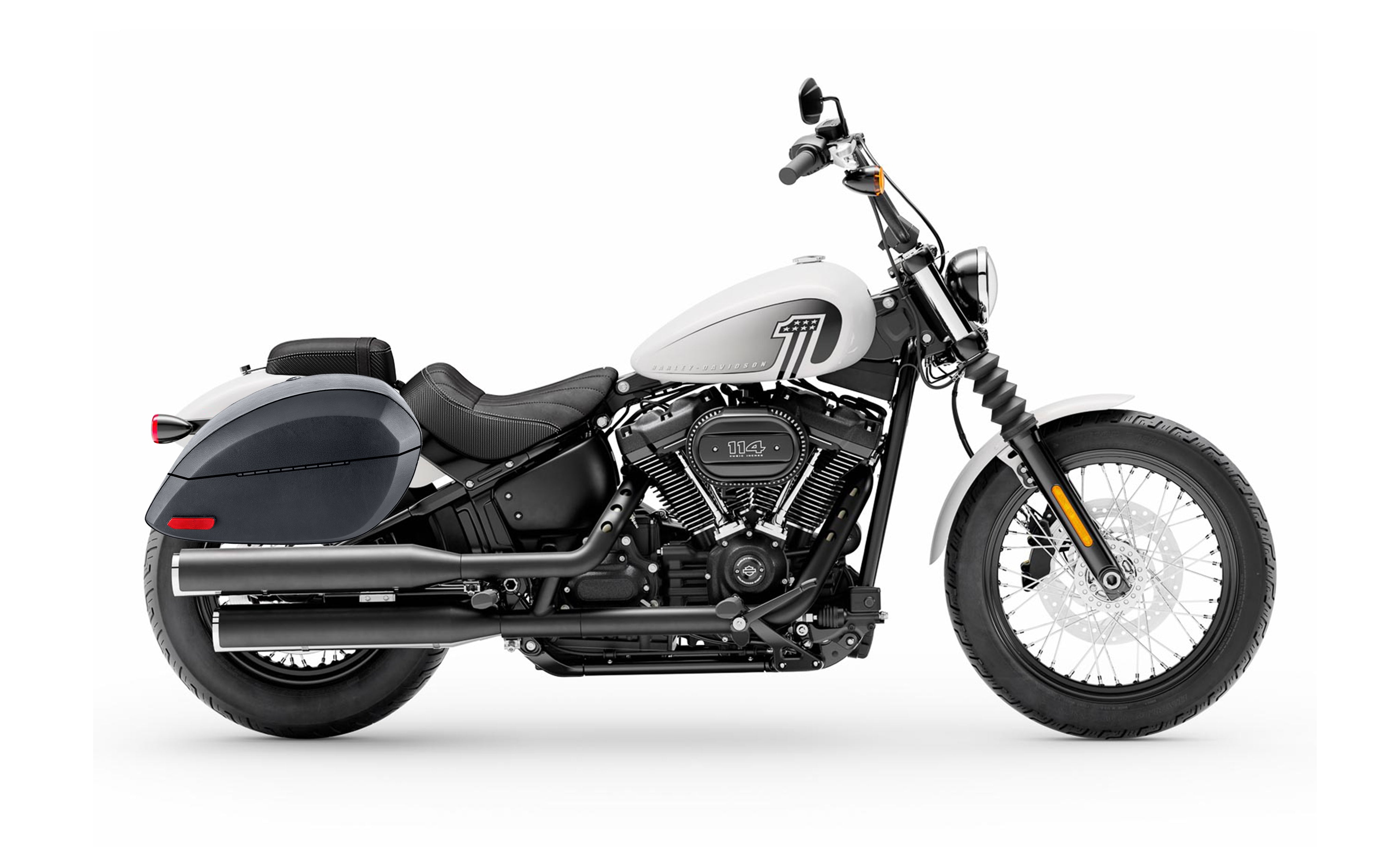 28L - Phantom Large Leather Wrapped Motorcycle Hard Saddlebags For Harley Softail Street Bob FXBB Bag on Bike @expand