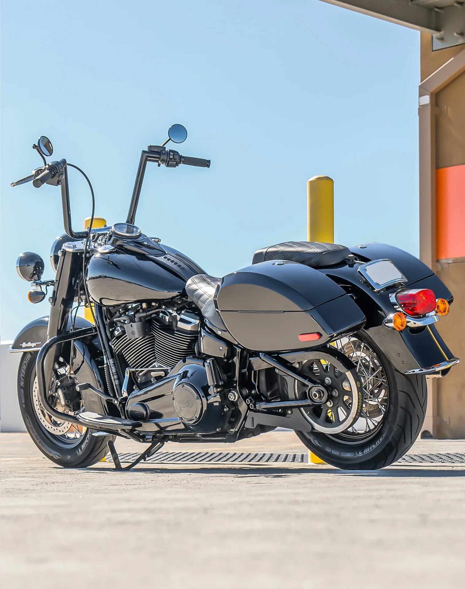 28L - Phantom Large Painted Motorcycle Hard Saddlebags For Harley Softail Heritage FLHC/S Lifestyle