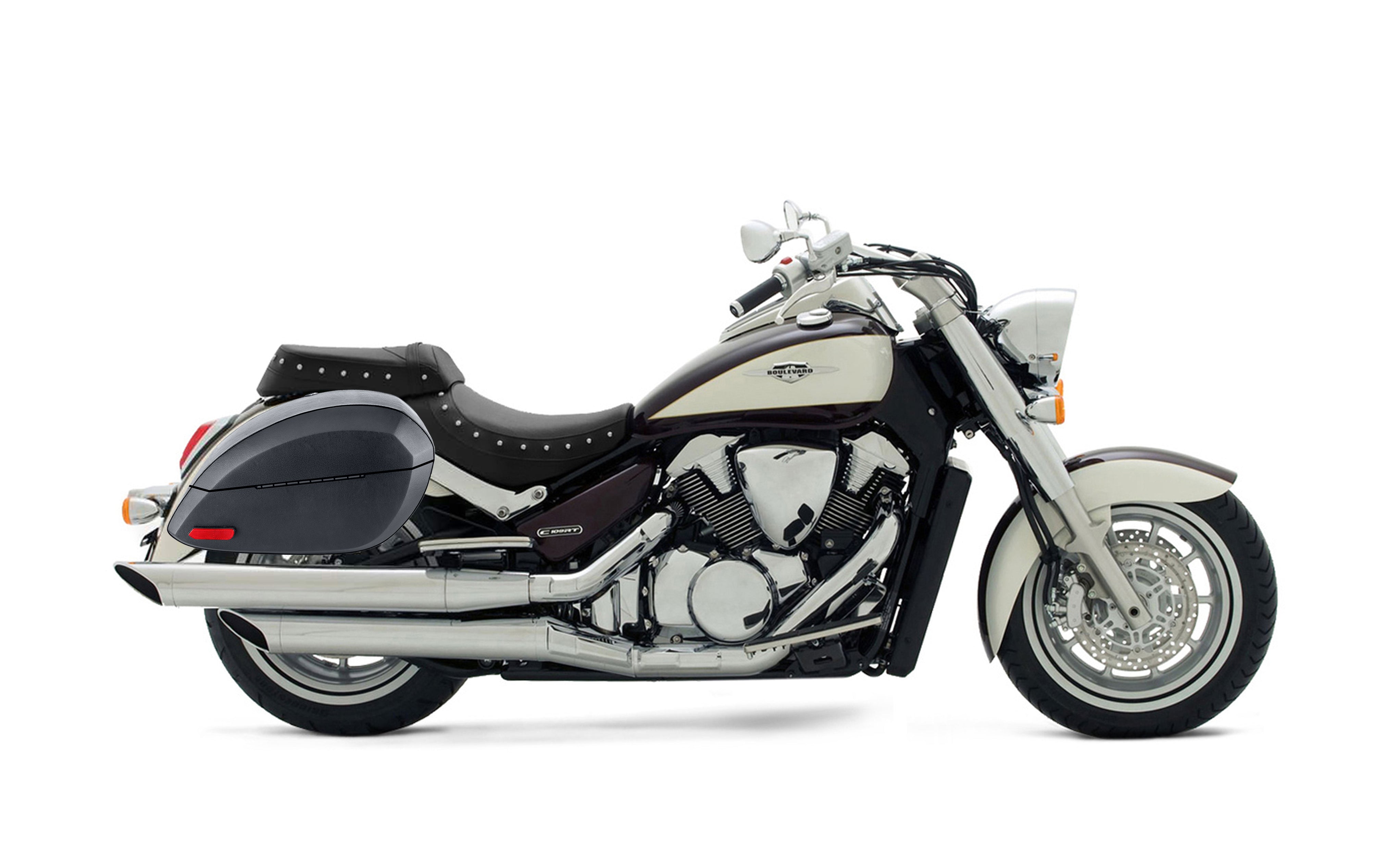 28L - Phantom Large Suzuki Boulevard C109 Leather Wrapped Motorcycle Hard Saddlebags Bag on Bike @expand