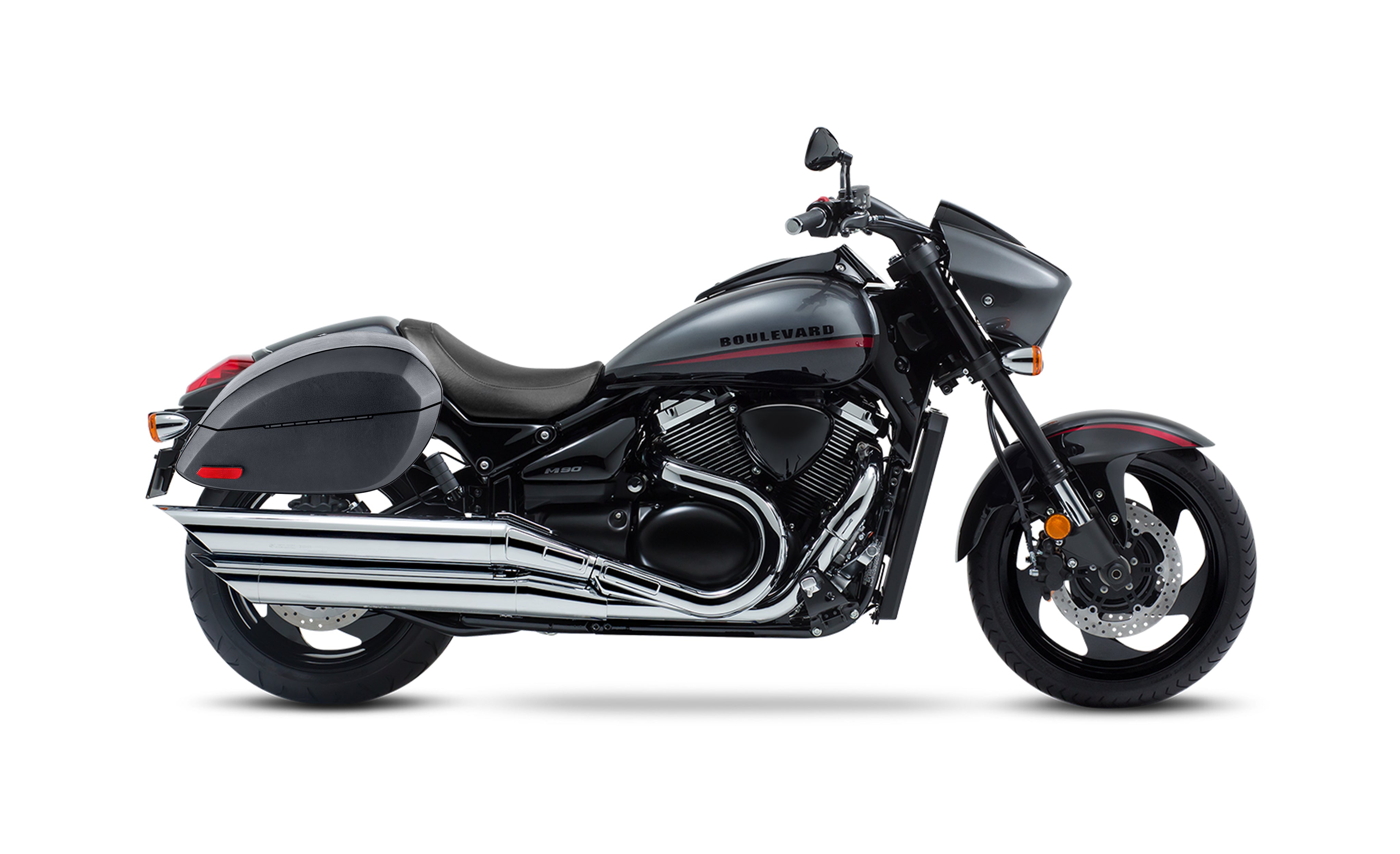 28L - Phantom Large Suzuki Boulevard M90 VZ1500 Leather Wrapped Motorcycle Hard Saddlebags Bag on Bike @expand