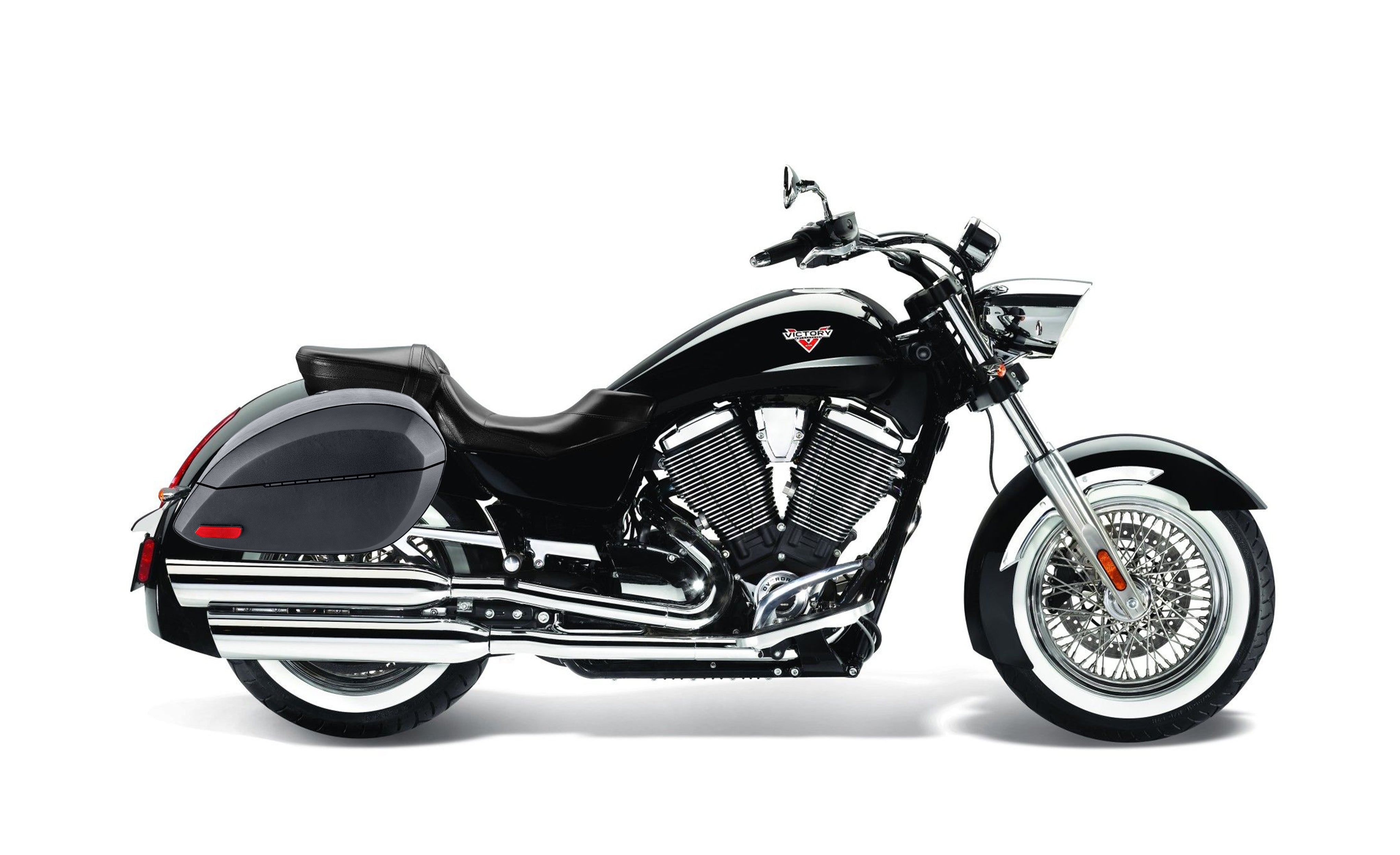 28L - Phantom Large Victory Boardwalk Leather Wrapped Motorcycle Hard Saddlebags Bag on Bike @expand