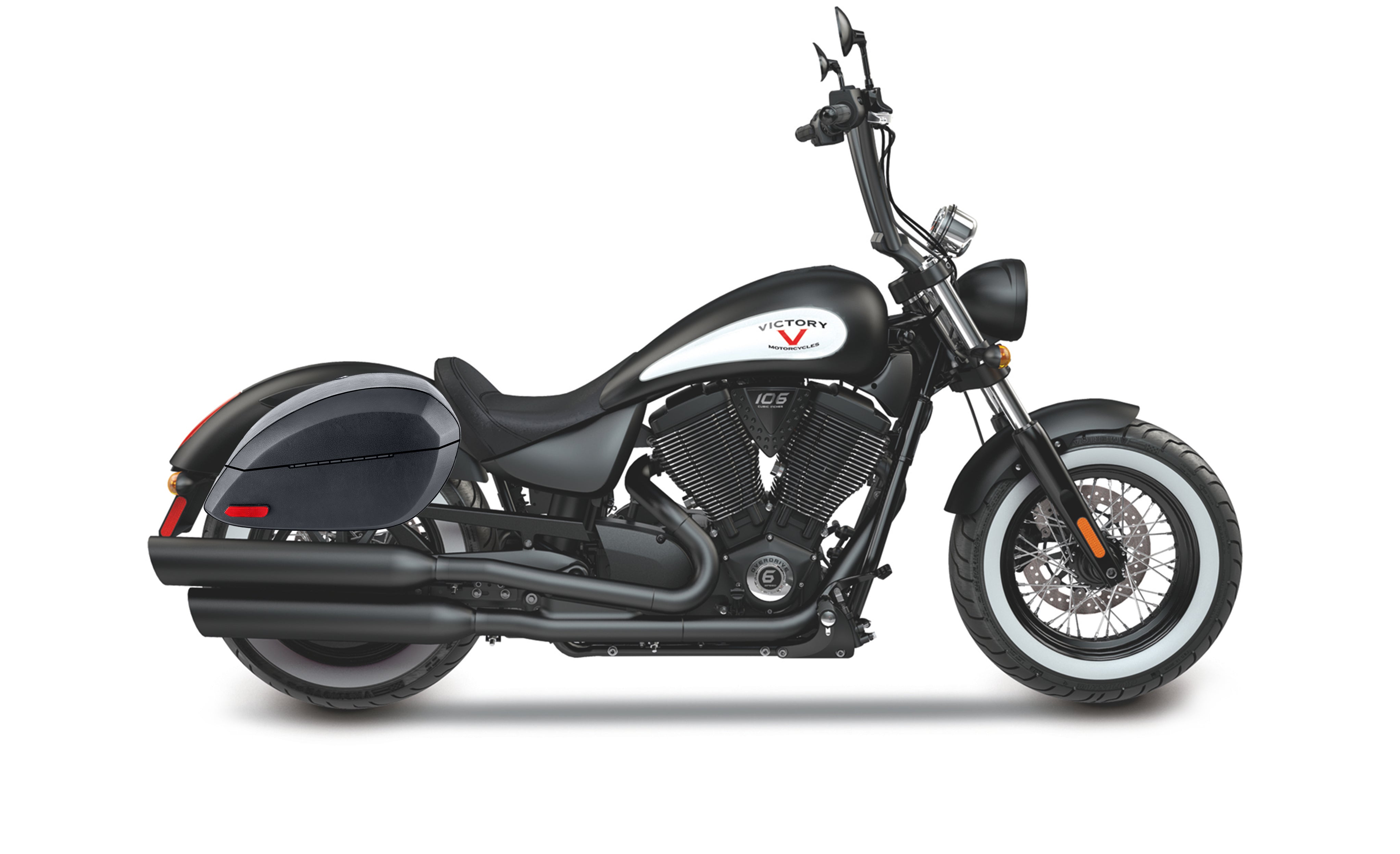 28L - Phantom Large Victory High Ball Leather Wrapped Motorcycle Hard Saddlebags Bag on Bike @expand