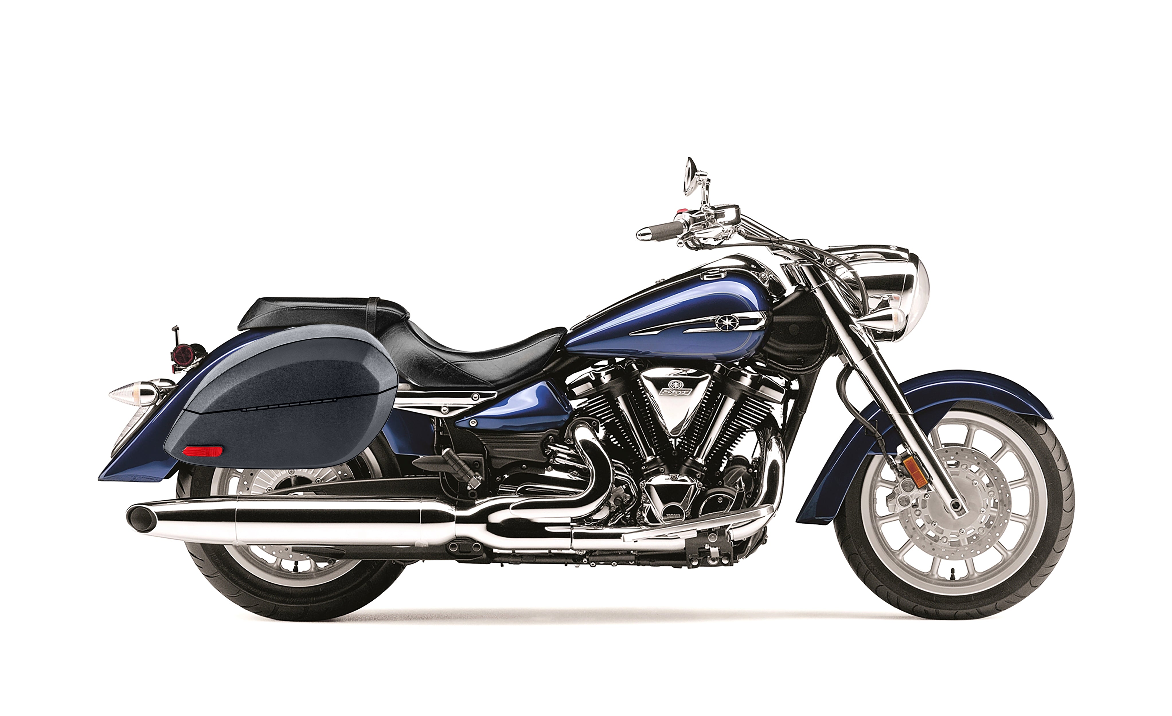 28L - Phantom Large Yamaha Stratoliner XV 1900 Leather Wrapped Motorcycle Hard Saddlebags Bag on Bike @expand