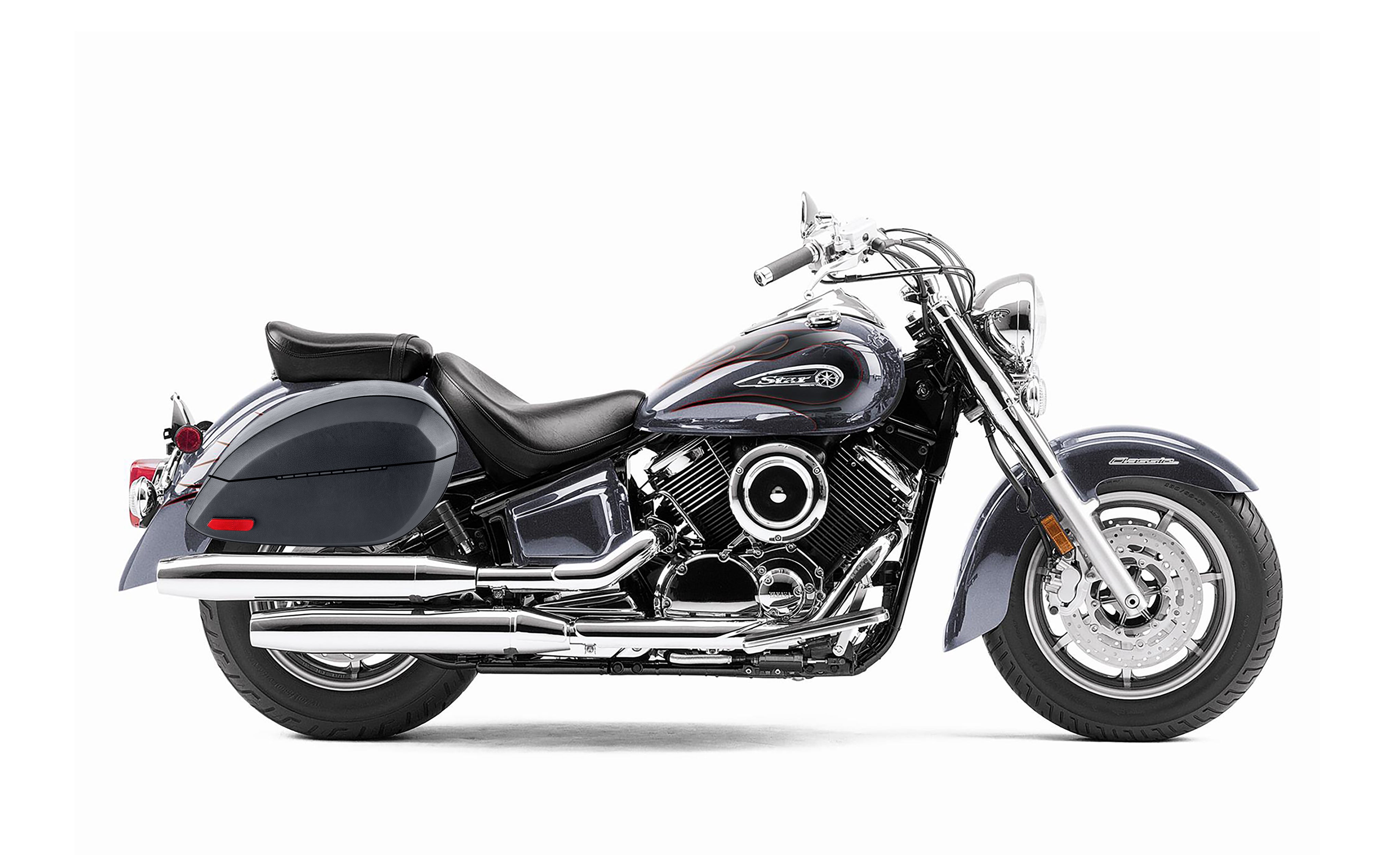 28L - Phantom Large Yamaha V Star 1100 Classic XVS11A Leather Wrapped Motorcycle Hard Saddlebags Bag on Bike @expand