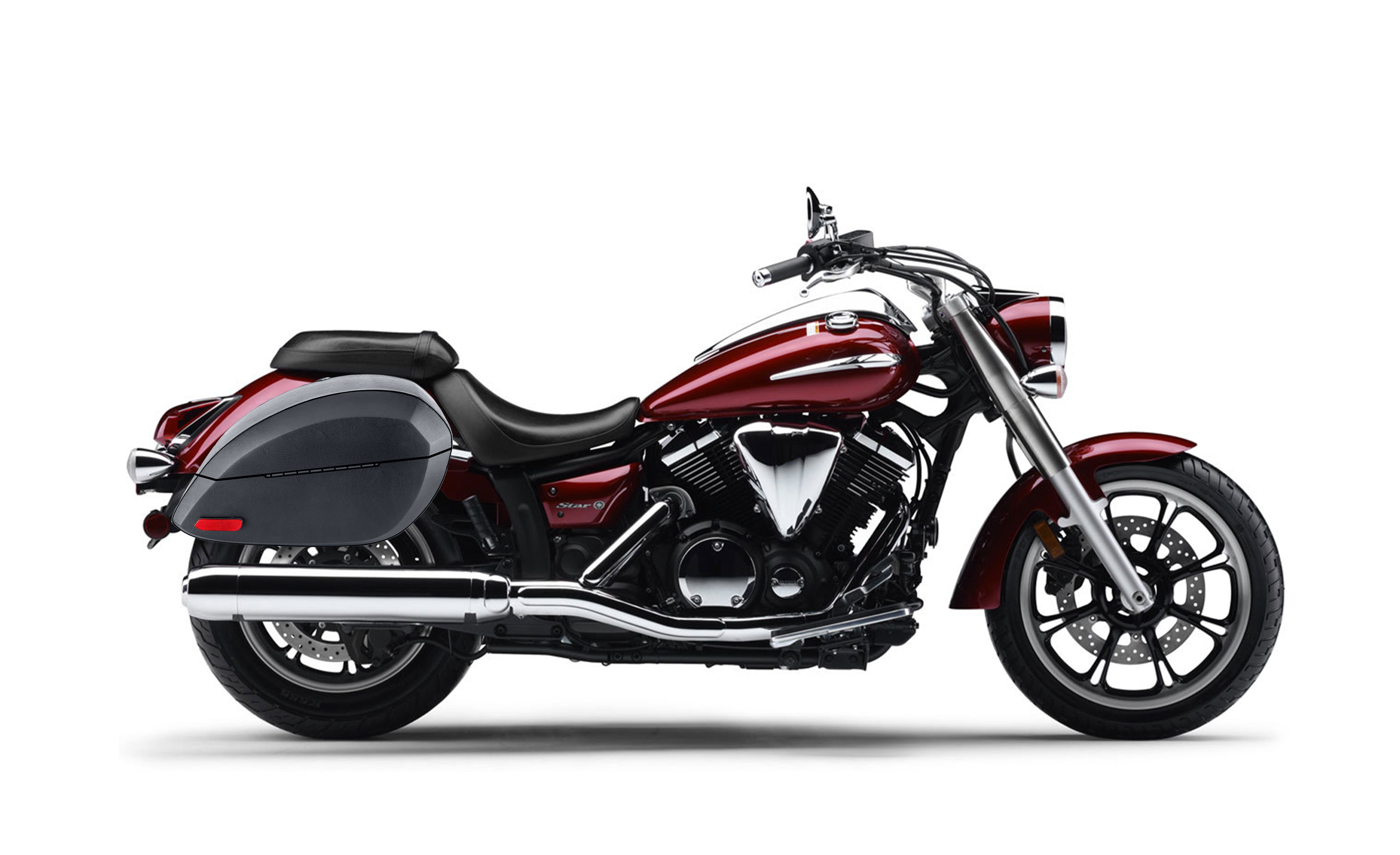 28L - Phantom Large Yamaha V Star 950 Leather Wrapped Motorcycle Hard Saddlebags Bag on Bike @expand