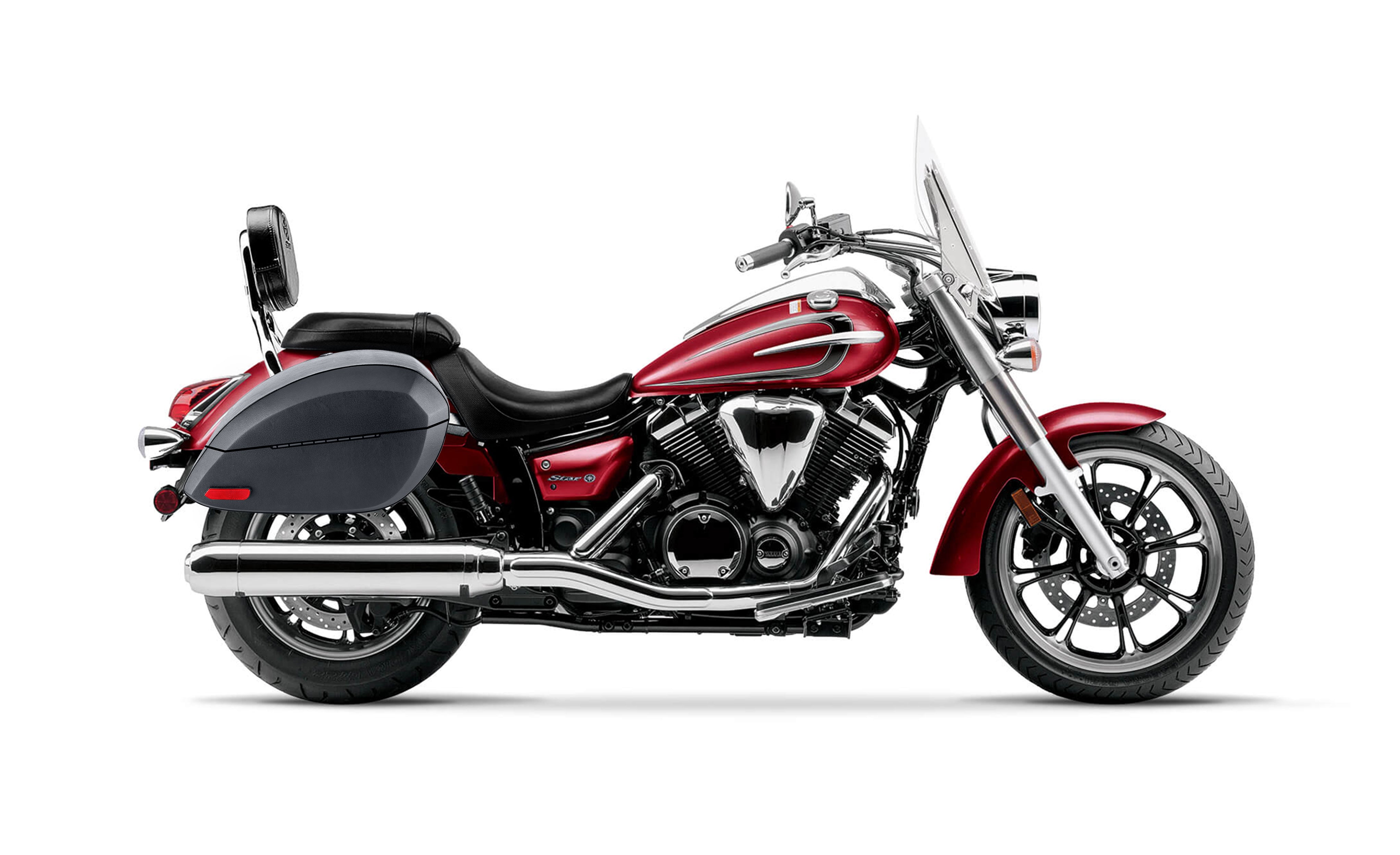 28L - Phantom Large Yamaha V Star 950 Tourer Leather Wrapped Motorcycle Hard Saddlebags Bag on Bike @expand