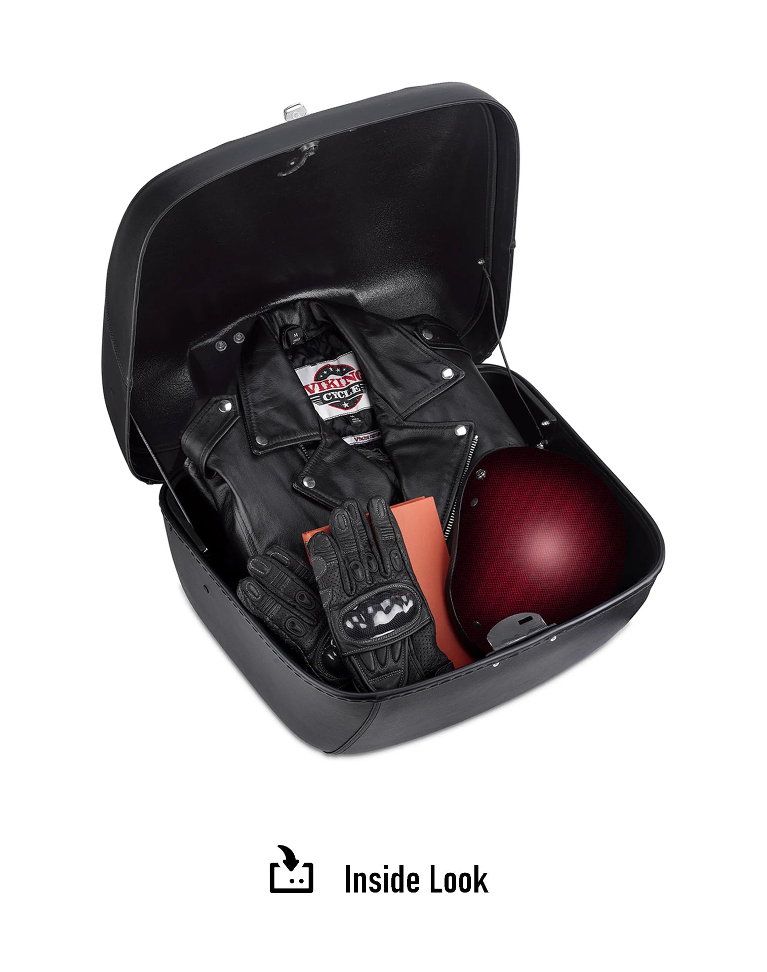 69L - Premium Extra Large Leather Wrapped Hard Motorcycle Trunk for Harley Davidson Inside Look