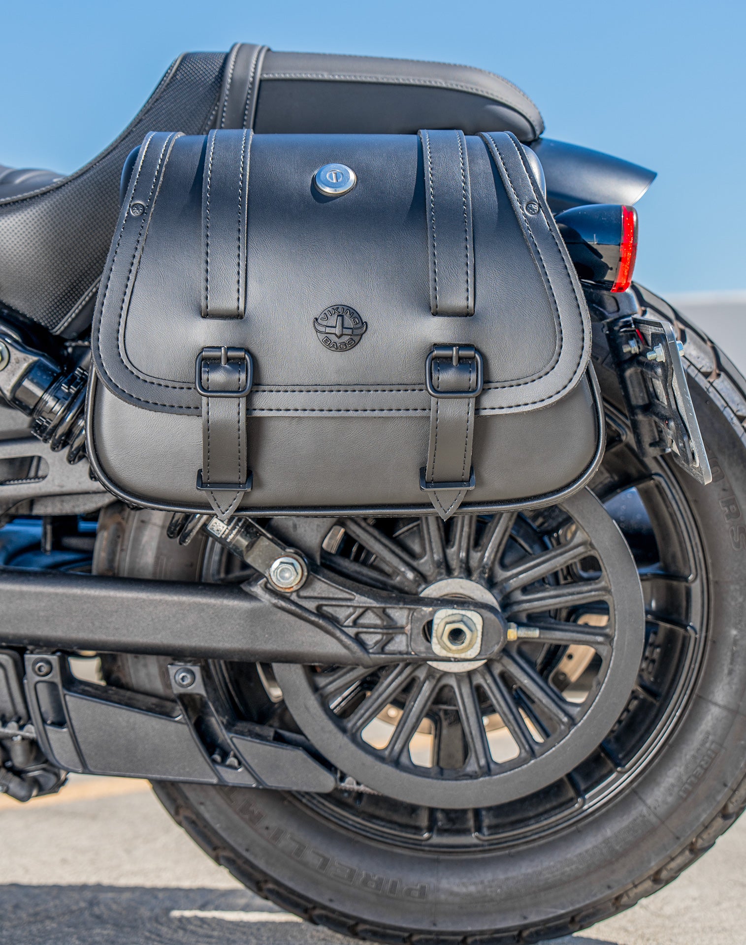 25L - SpiritBlade Large Indian Scout Bobber Sixty Leather Motorcycle Saddlebags Lifestyle