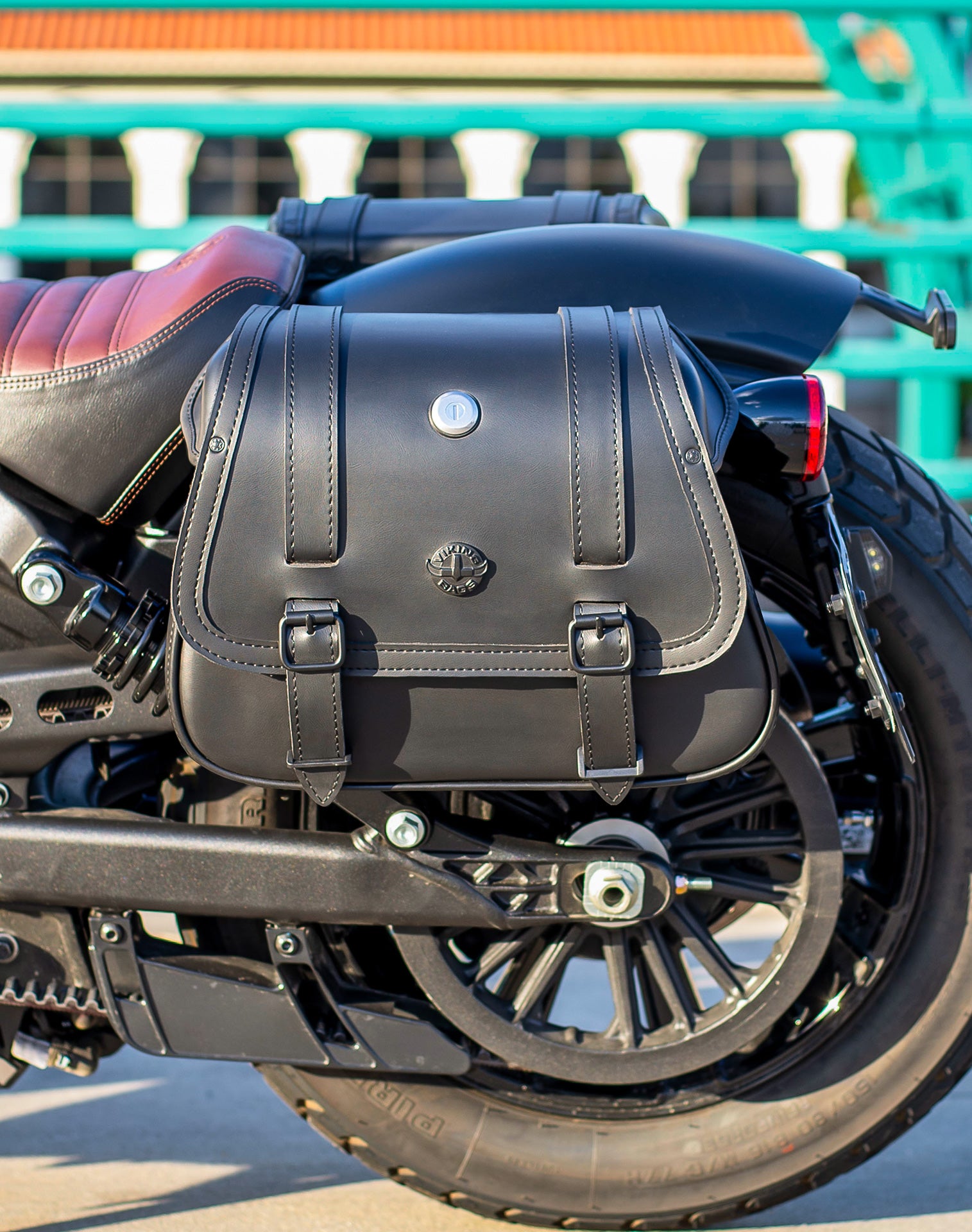 25L - SpiritBlade Large Indian Scout Rogue Sixty Leather Motorcycle Saddlebags Lifestyle