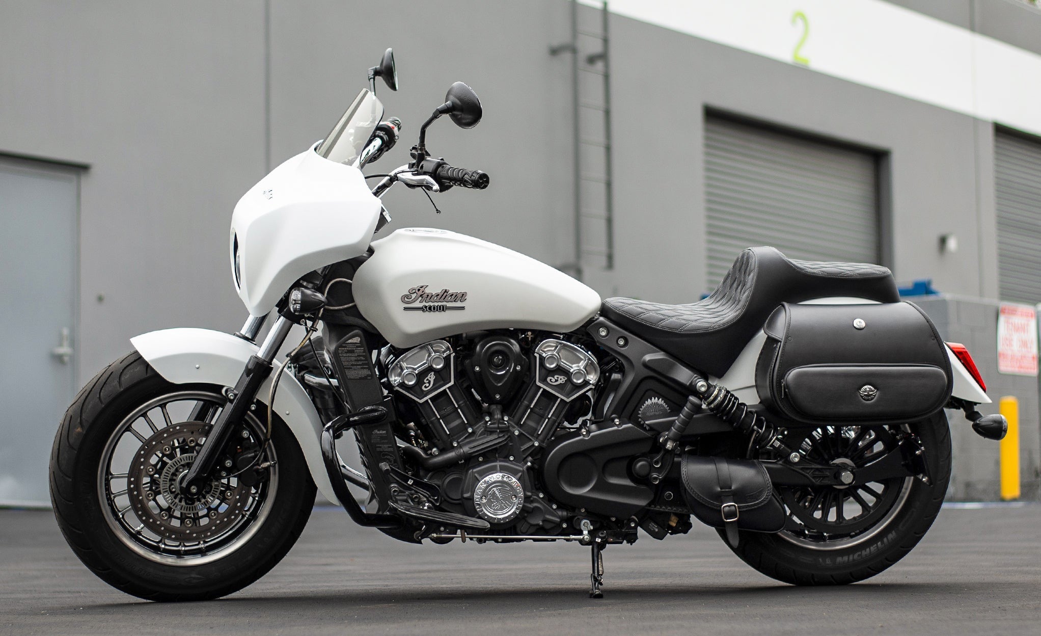 12L - Tomahawk Small Indian Scout Specific Leather Motorcycle Solo Bag Lifestyle @expand