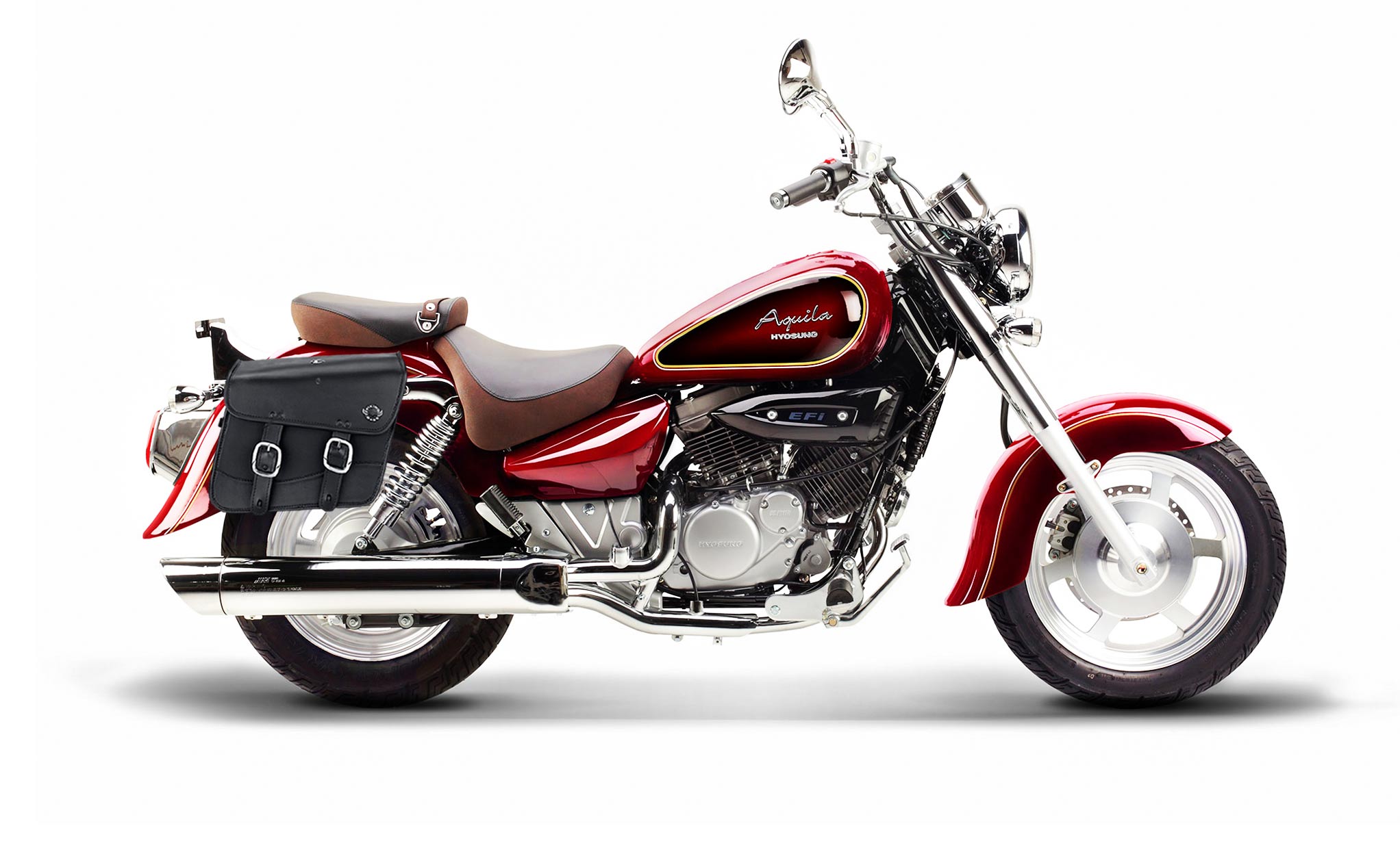 Viking Thor Medium Hyosung Aquila Gv 250 Leather Motorcycle Saddlebags on Bike Photo @expand