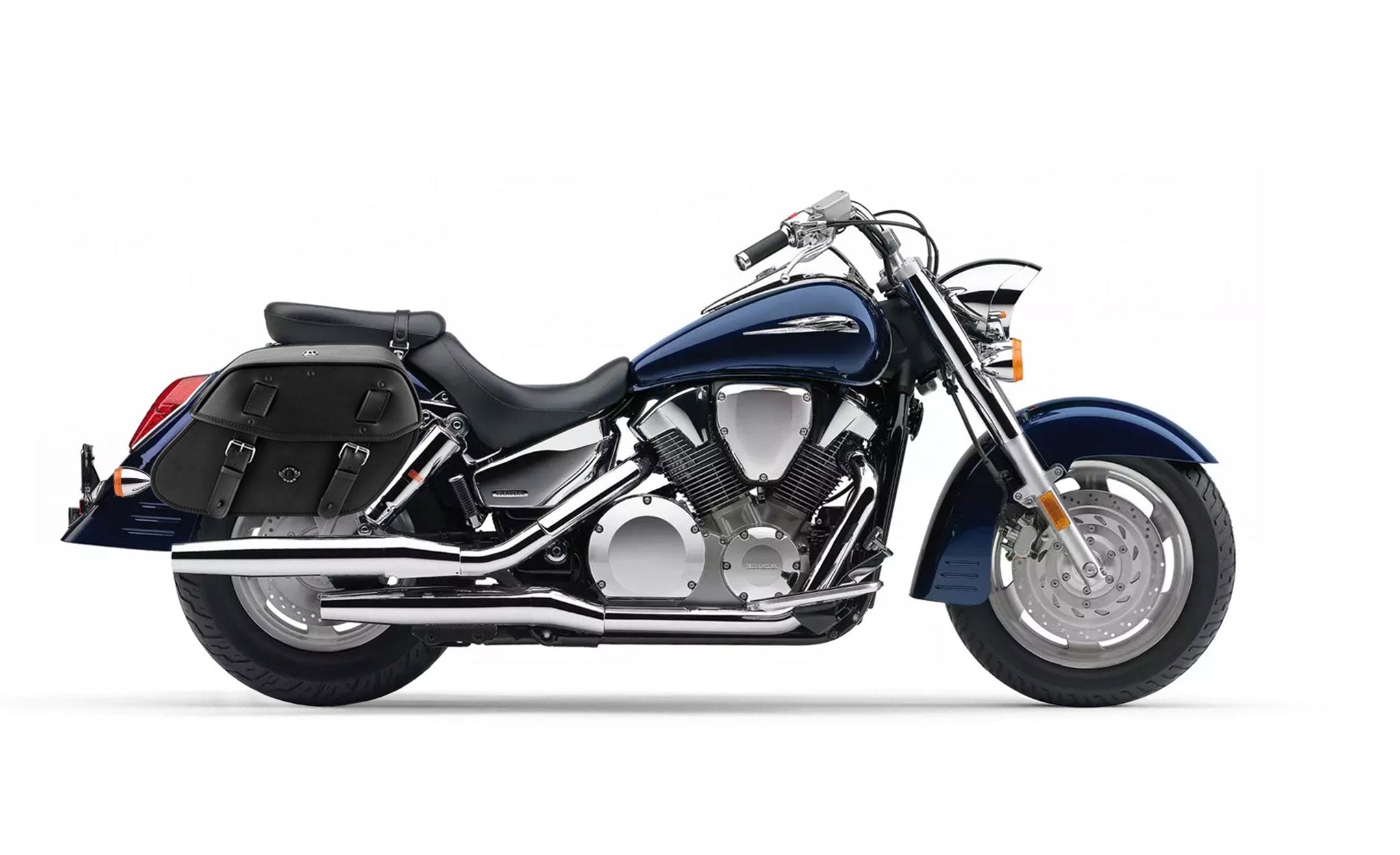 Viking Odin Large Honda Vtx 1300 R Retro Leather Motorcycle Saddlebags on Bike Photo @expand