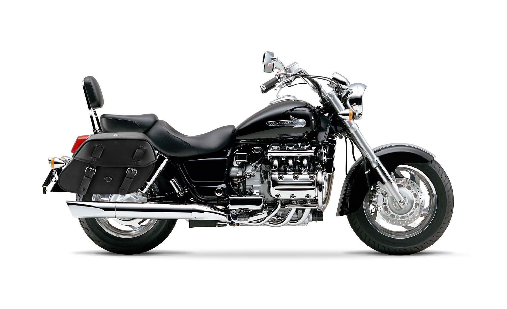 Viking Odin Large Honda Valkyrie 1500 Standard Leather Motorcycle Saddlebags on Bike Photo @expand