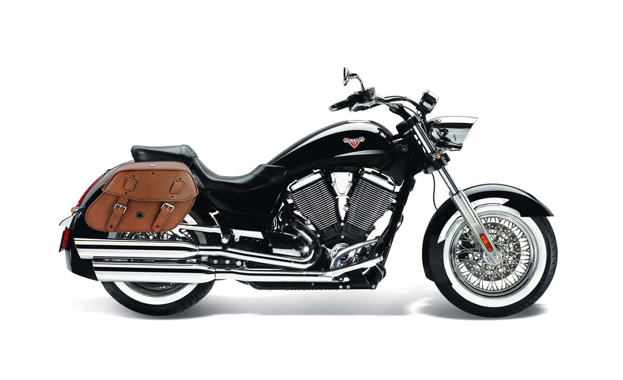 Viking Odin Brown Large Victory Boardwalk Leather Motorcycle Saddlebags on Bike Photo @expand