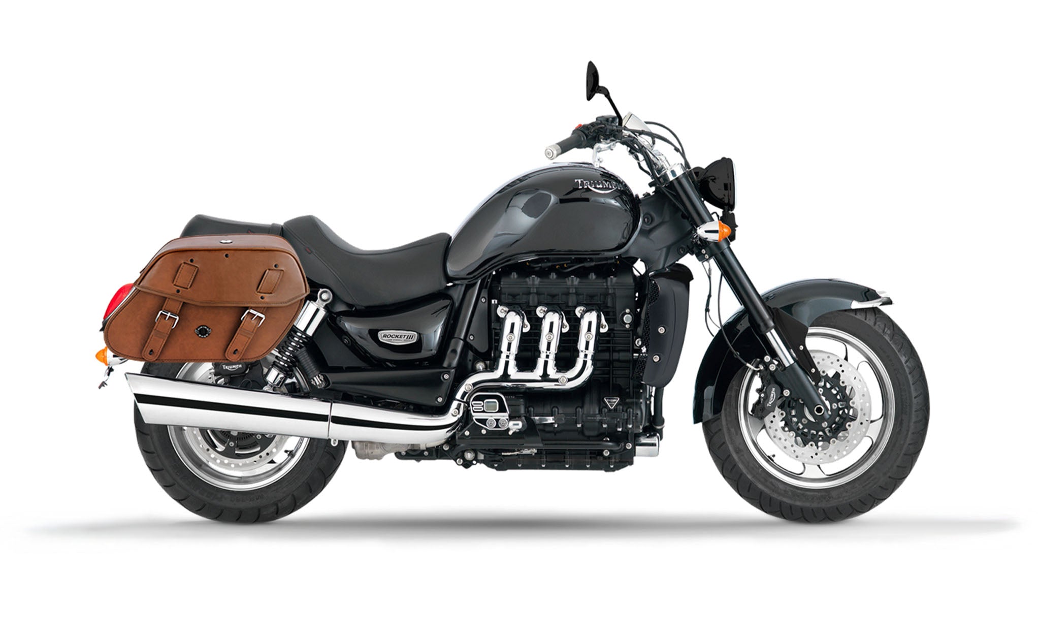 Viking Odin Brown Large Triumph Rocket Iii Roadster Leather Motorcycle Saddlebags on Bike Photo @expand