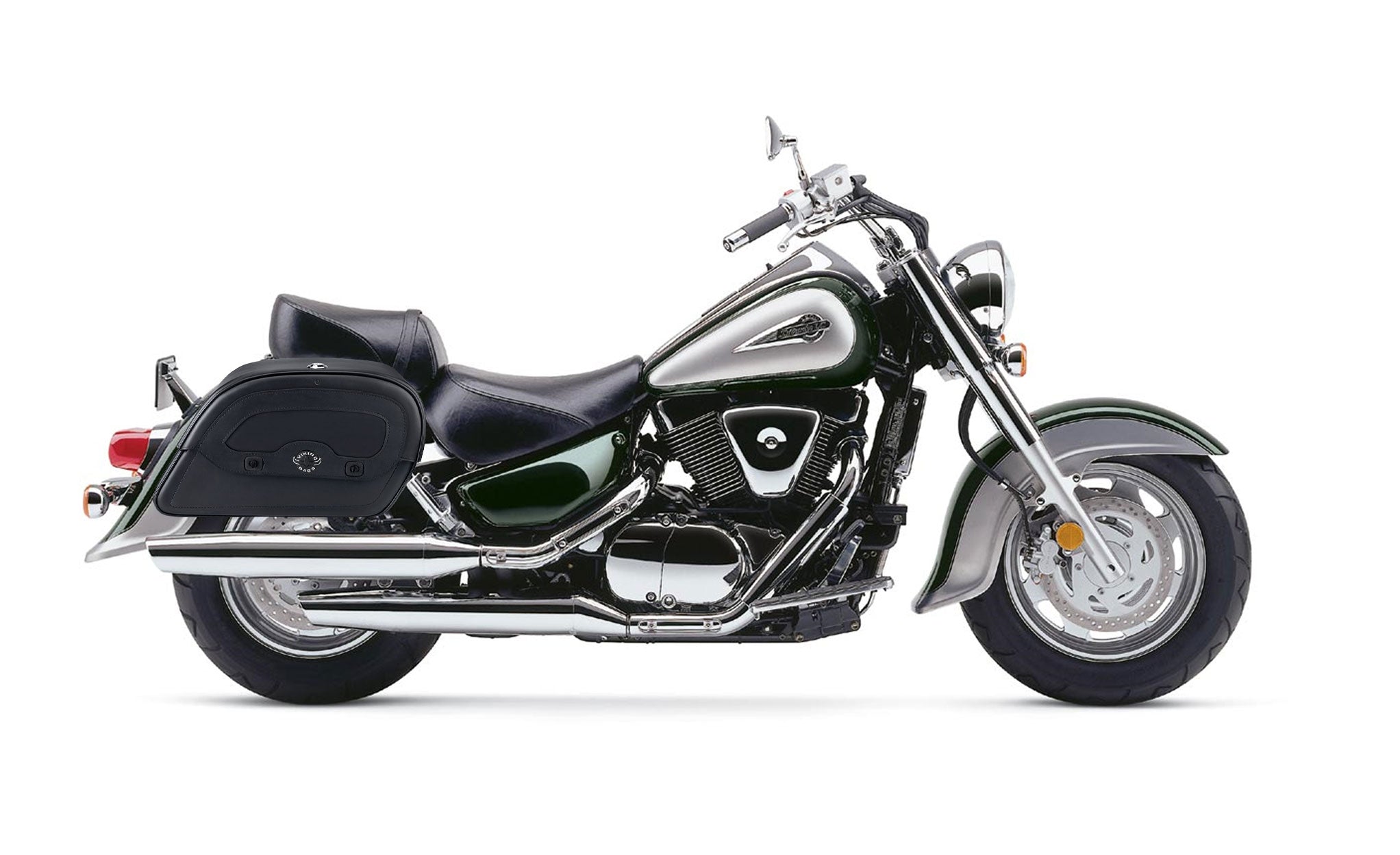 Viking Warrior Large Suzuki Intruder 1500 Vl1500 Leather Motorcycle Saddlebags on Bike Photo @expand