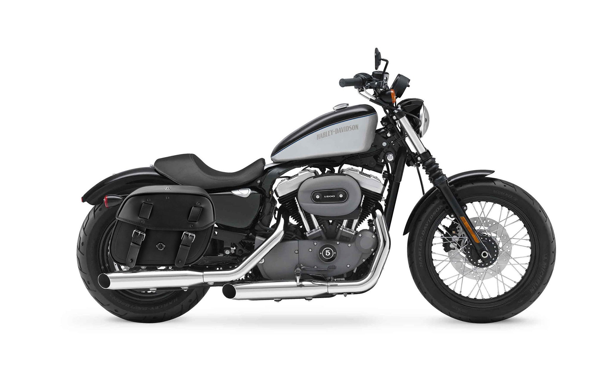 Viking Arch Large Shock Cutout Leather Motorcycle Saddlebags For Harley Sportster 1200 Nightster Xl1200N Bag on Bike @expand