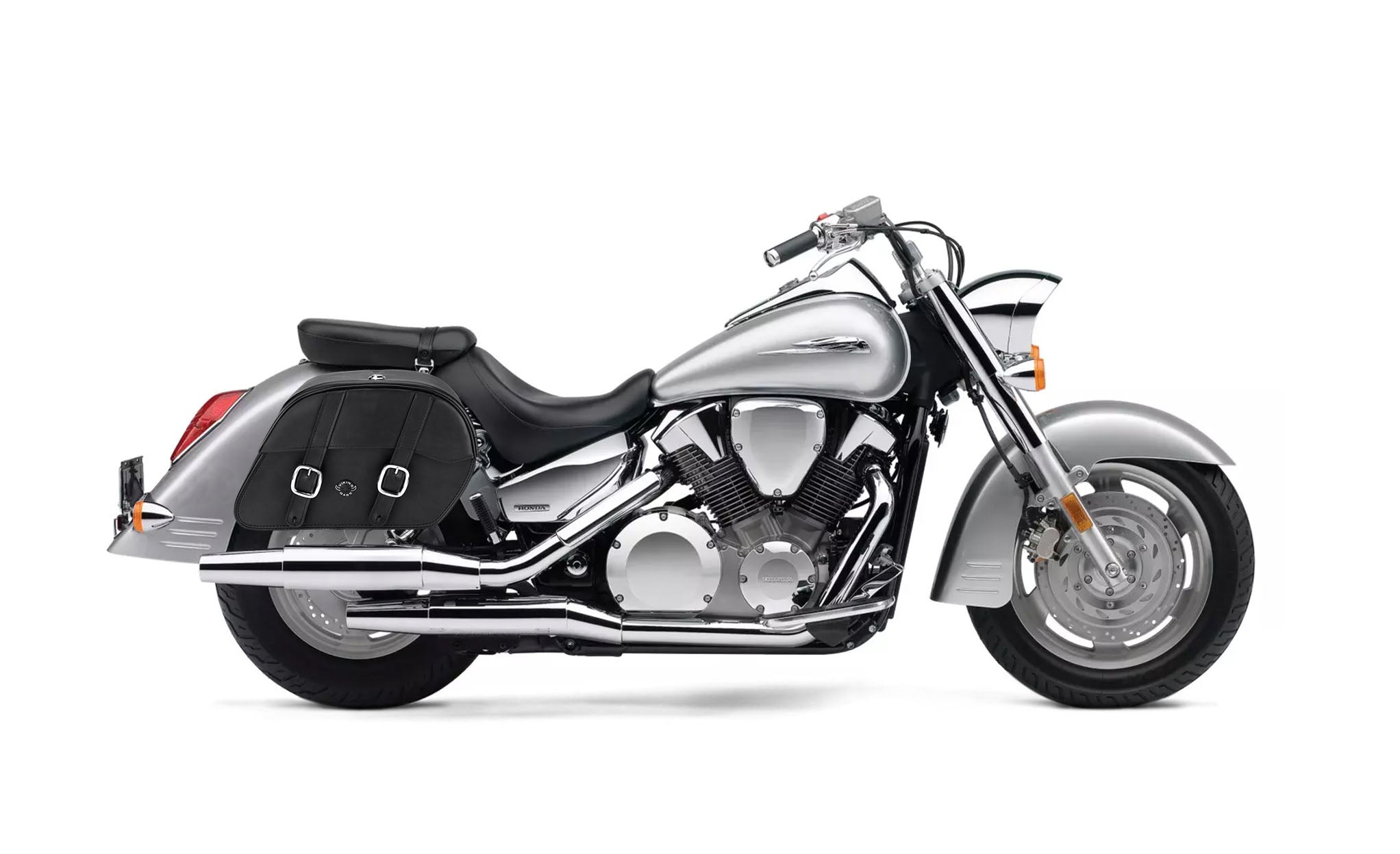 Viking Skarner Large Honda Vtx 1300 S Shock Cut Out Leather Motorcycle Saddlebags on Bike Photo @expand
