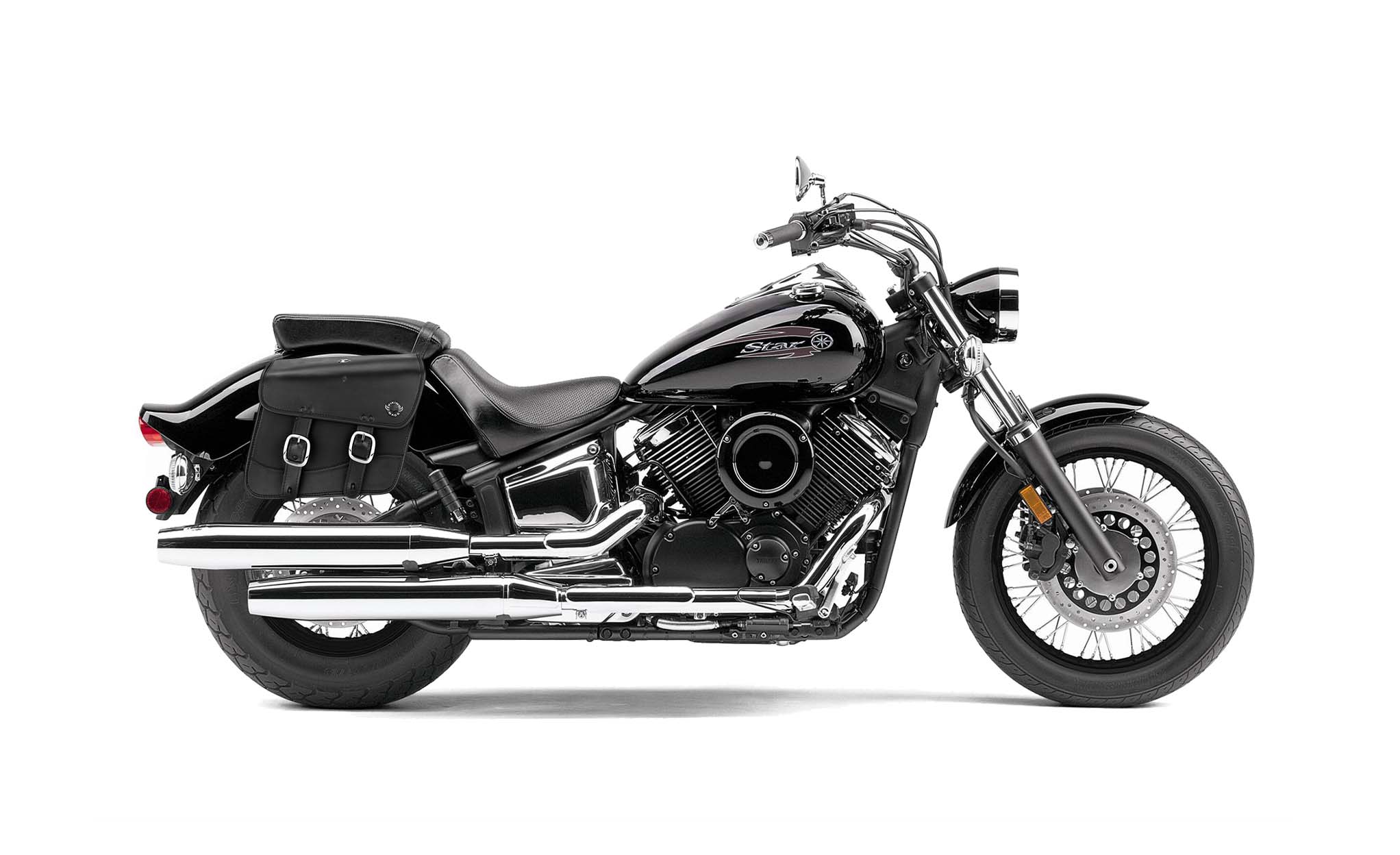 Viking Thor Medium Yamaha V Star 1100 Custom Xvs11T Leather Motorcycle Saddlebags on Bike Photo @expand