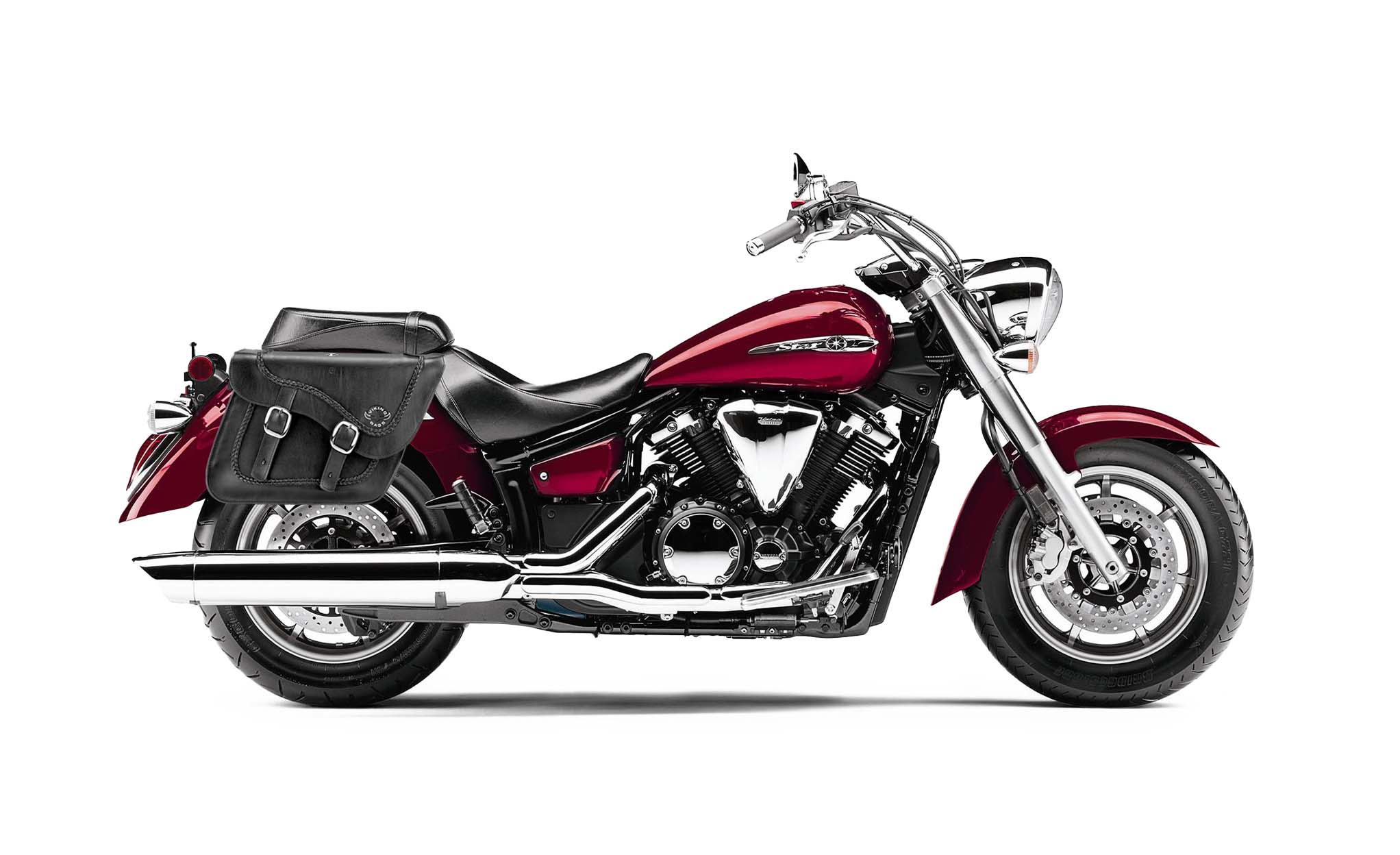 Viking Americano Yamaha V Star 1300 Classic Xvs1300A Braided Large Leather Motorcycle Saddlebags on Bike Photo @expand