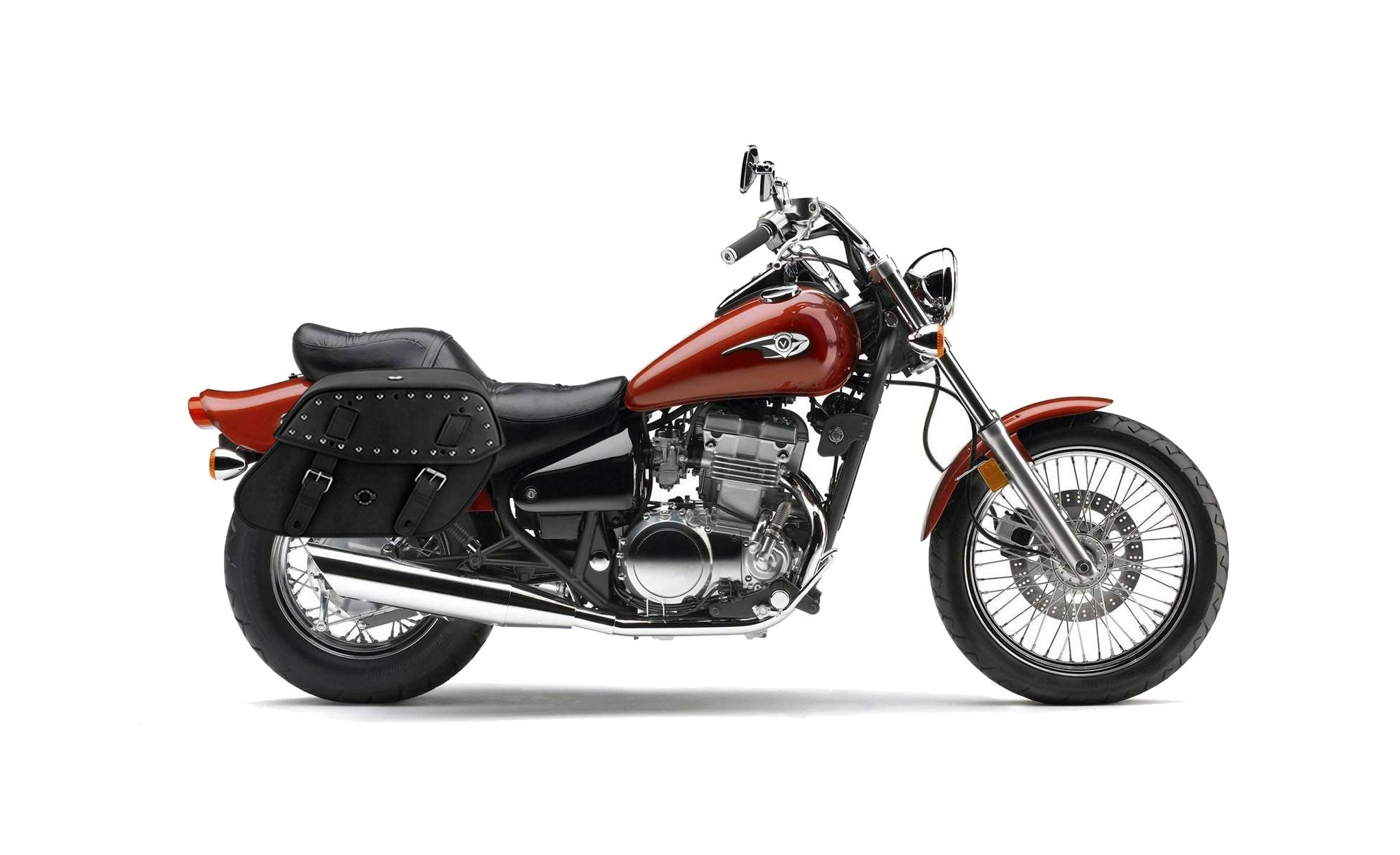 Viking Odin Large Kawasaki Vulcan 500 En500 Studded Leather Motorcycle Saddlebags on Bike Photo @expand