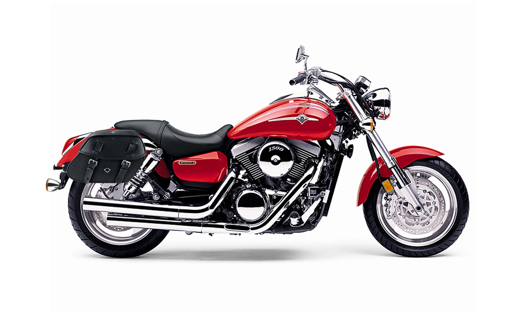 Viking Odin Large Kawasaki Mean Streak 1500 Leather Motorcycle Saddlebags on Bike Photo @expand