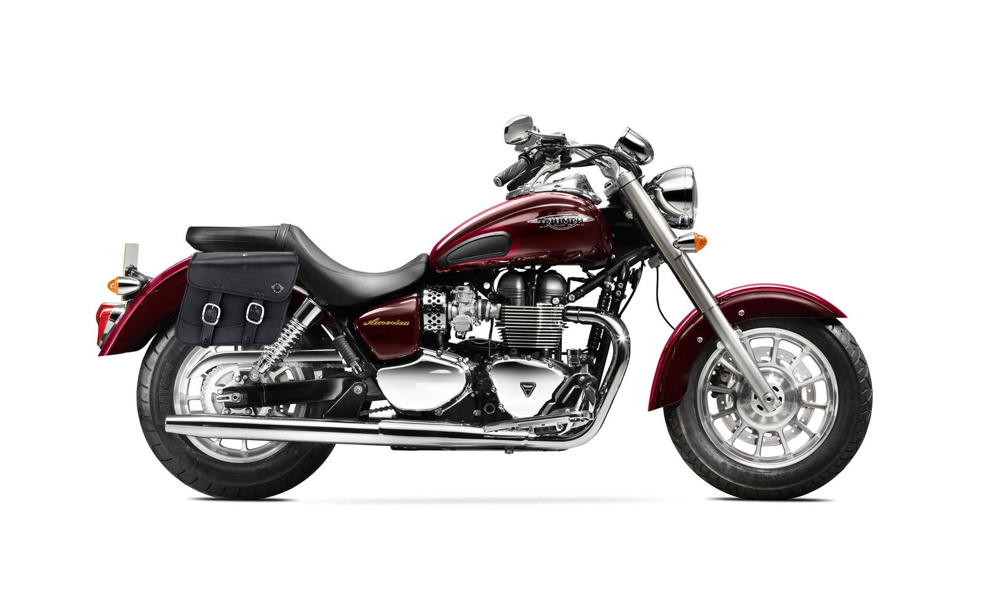 Viking Thor Medium Triumph America Leather Motorcycle Saddlebags on Bike Photo @expand