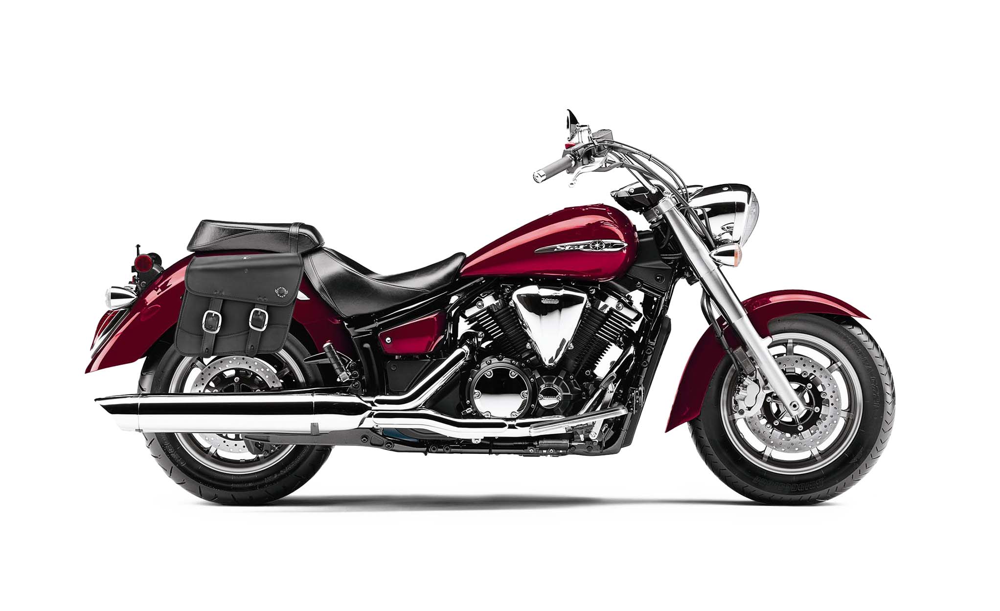 Viking Thor Medium Yamaha V Star 1300 Classic Xvs1300A Leather Motorcycle Saddlebags on Bike Photo @expand