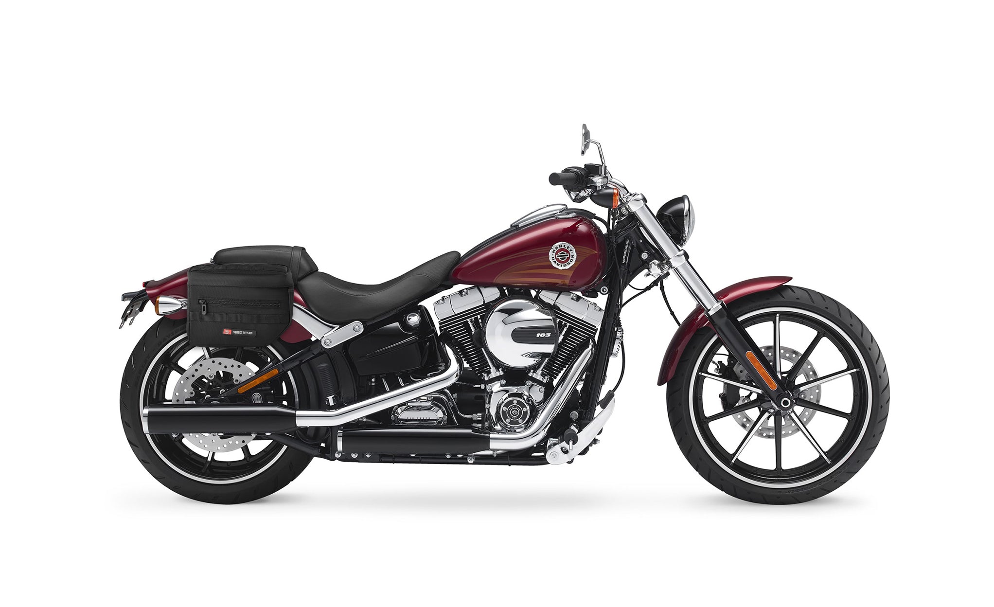 8L - Patriot Small Throw Over Saddlebags for Harley Softail Breakout FXSB Bag on Bike @expand