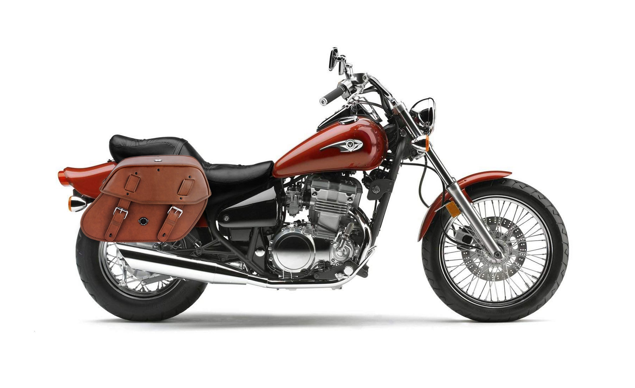 Viking Odin Brown Large Kawasaki Vulcan 500 En500 Leather Motorcycle Saddlebags on Bike Photo @expand