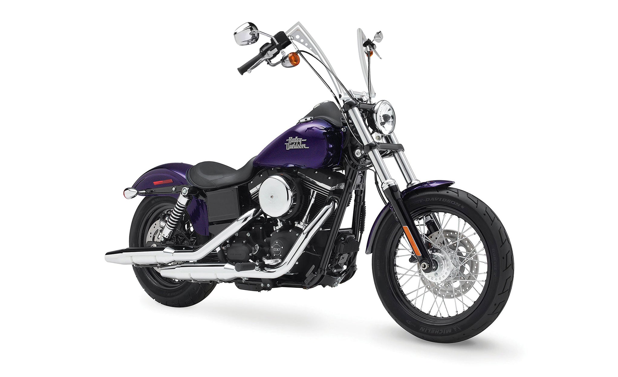 Viking Iron Born 12" Handlebar For Harley Dyna Street Bob FXDB Chrome Bag on Bike View @expand
