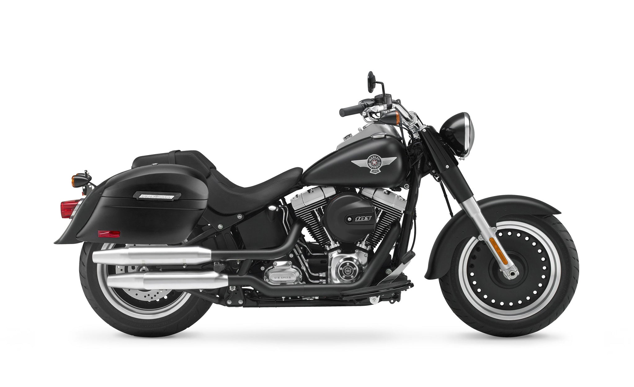 44L - Lamellar Stallion Extra Large Matte Motorcycle Hard Saddlebags for Harley Softail Fat Boy Lo FLSTFB Bag on Bike @expand