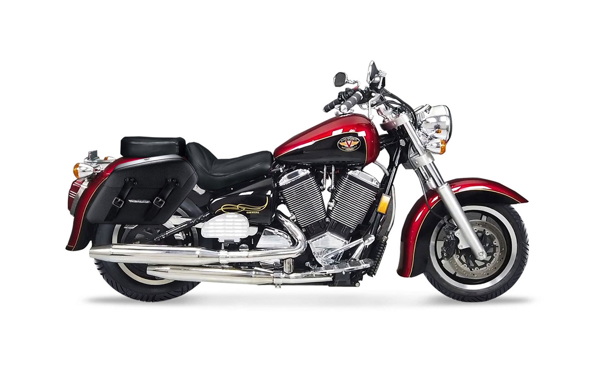 42L - Baldur Extra Large Victory V92C Leather Wrapped Motorcycle Hard Saddlebags Bag on Bike @expand