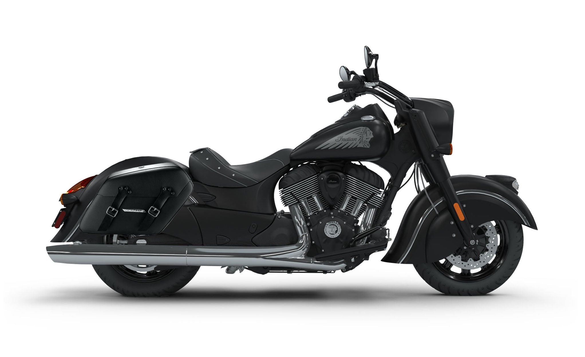 42L - Baldur Extra Large Indian Chief Darkhorse Leather Wrapped Motorcycle Hard Saddlebags Bag on Bike @expand