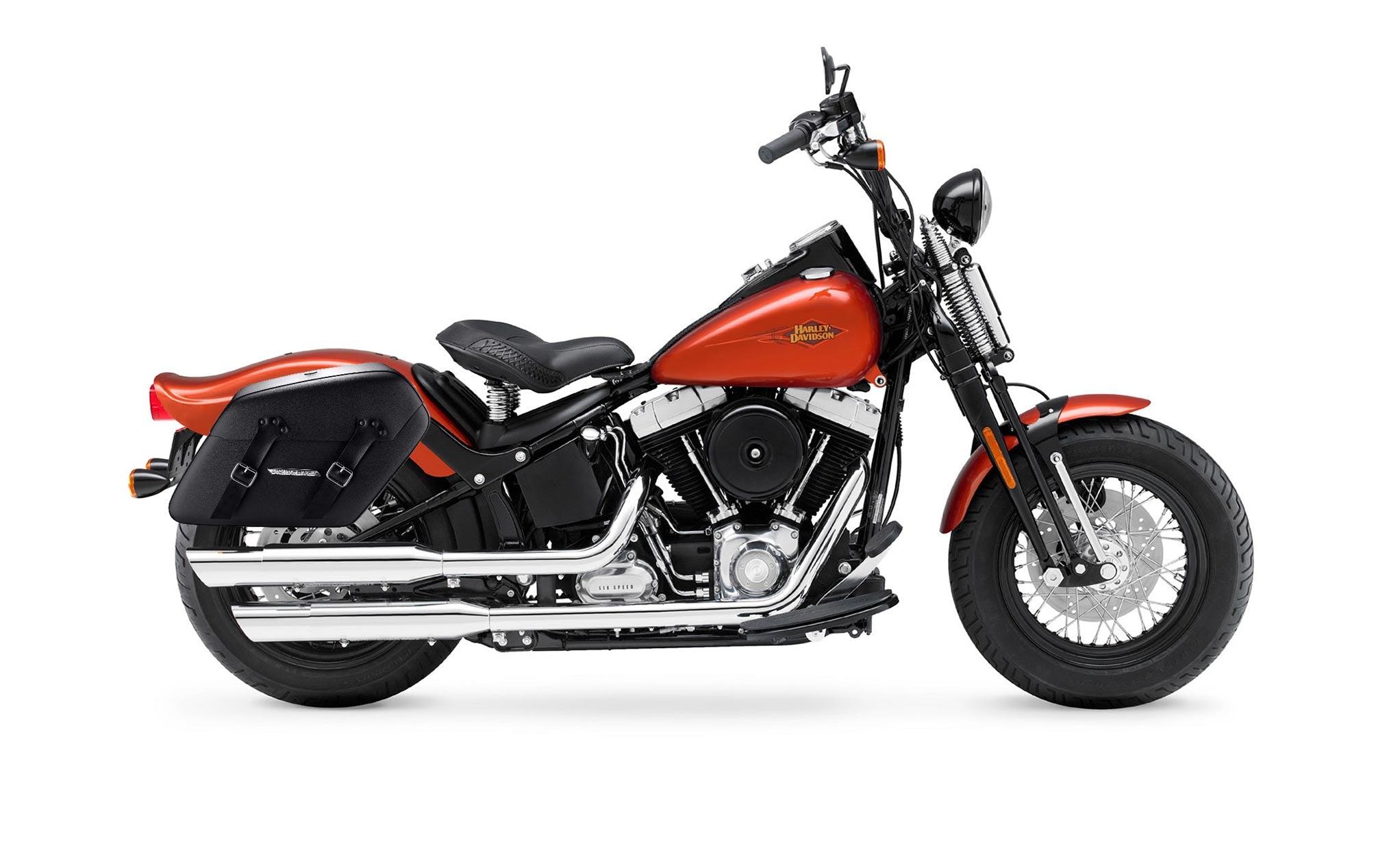 42L - Baldur Extra Large Leather Wrapped Motorcycle Hard Saddlebags for Harley Softail Cross Bones FLSTSB Bag on Bike @expand