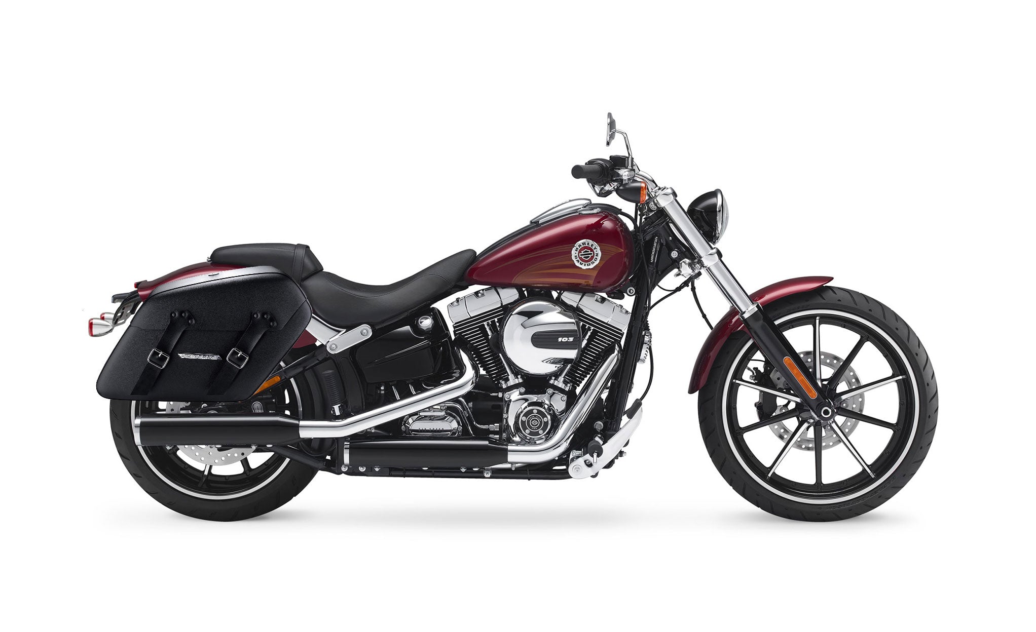 42L - Baldur Extra Large Leather Wrapped Motorcycle Hard Saddlebags for Harley Softail Breakout FXSB Bag on Bike @expand