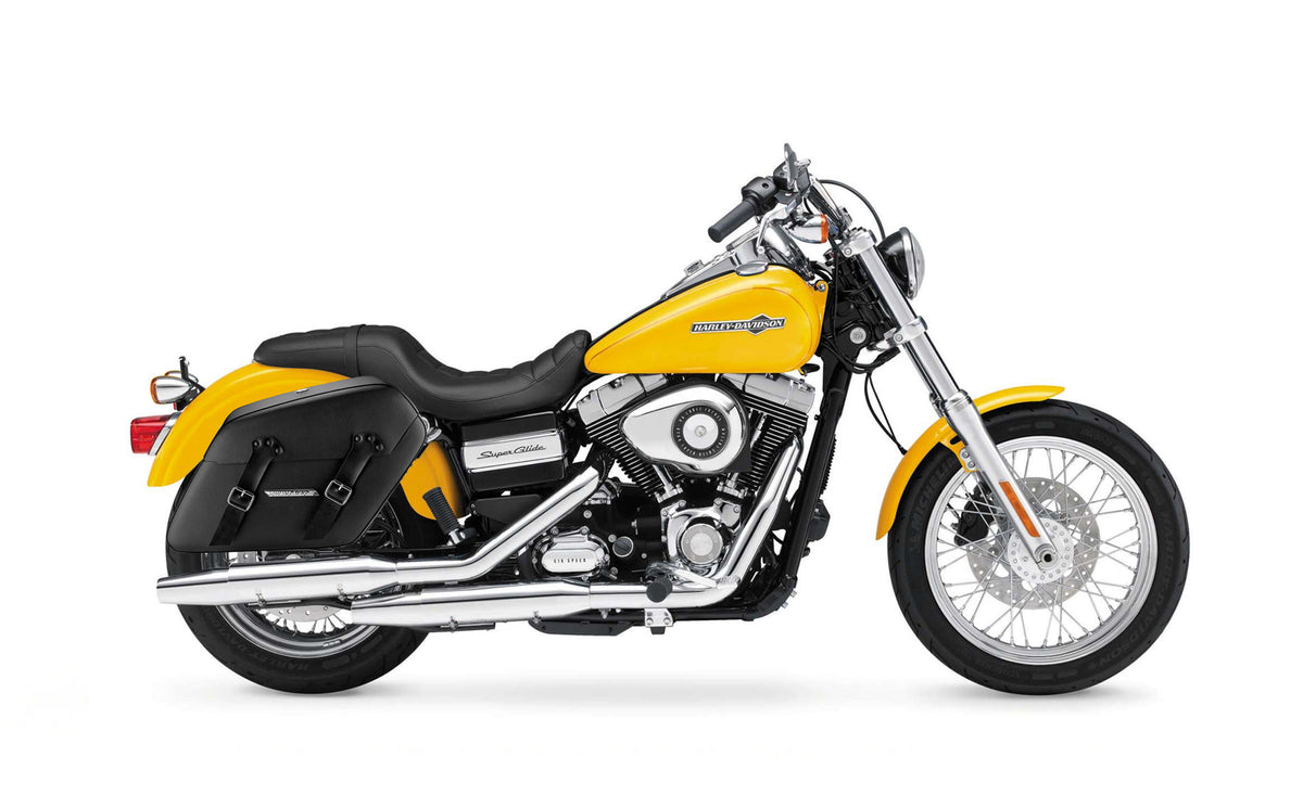 38L - Baldur Extra Large Shock Cut-out Leather Wrapped Motorcycle Hard Saddlebags for Harley Dyna Super Glide FXD/I Bag on Bike @expand