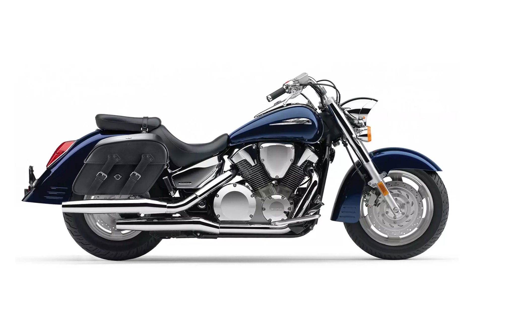 Viking Raven Extra Large Honda Vtx 1300 R Retro Shock Cut Out Leather Motorcycle Saddlebags on Bike Photo @expand
