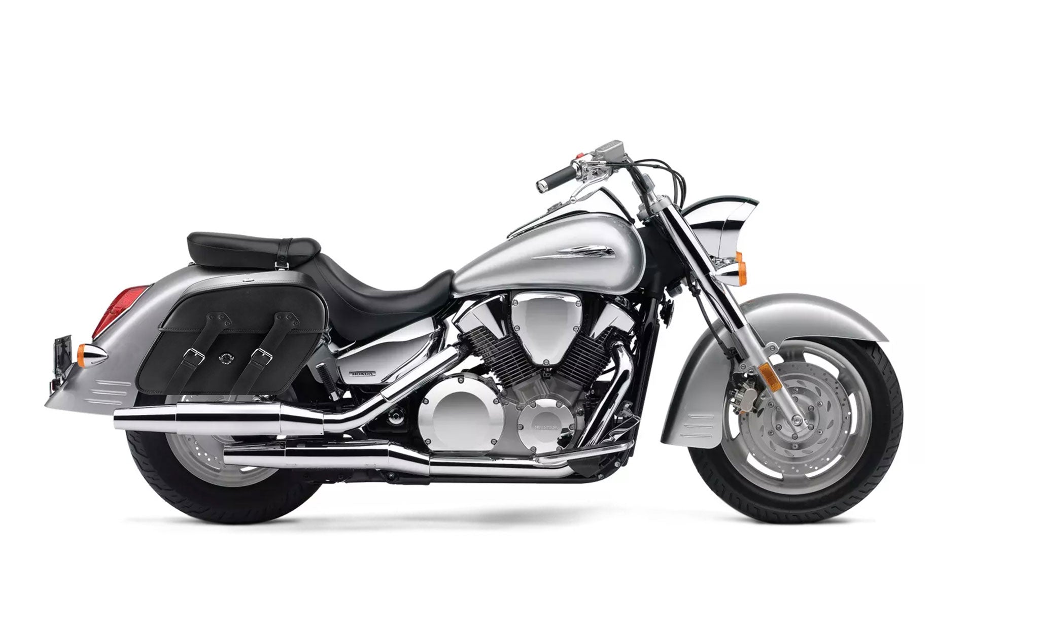 Viking Raven Extra Large Honda Vtx 1300 S Shock Cut Out Leather Motorcycle Saddlebags on Bike Photo @expand
