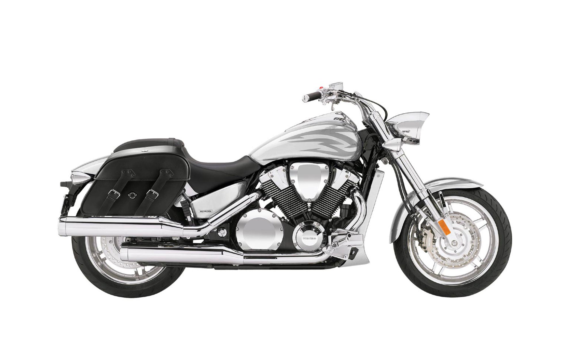 Viking Raven Extra Large Honda Vtx 1800 F Shock Cut Out Leather Motorcycle Saddlebags on Bike Photo @expand