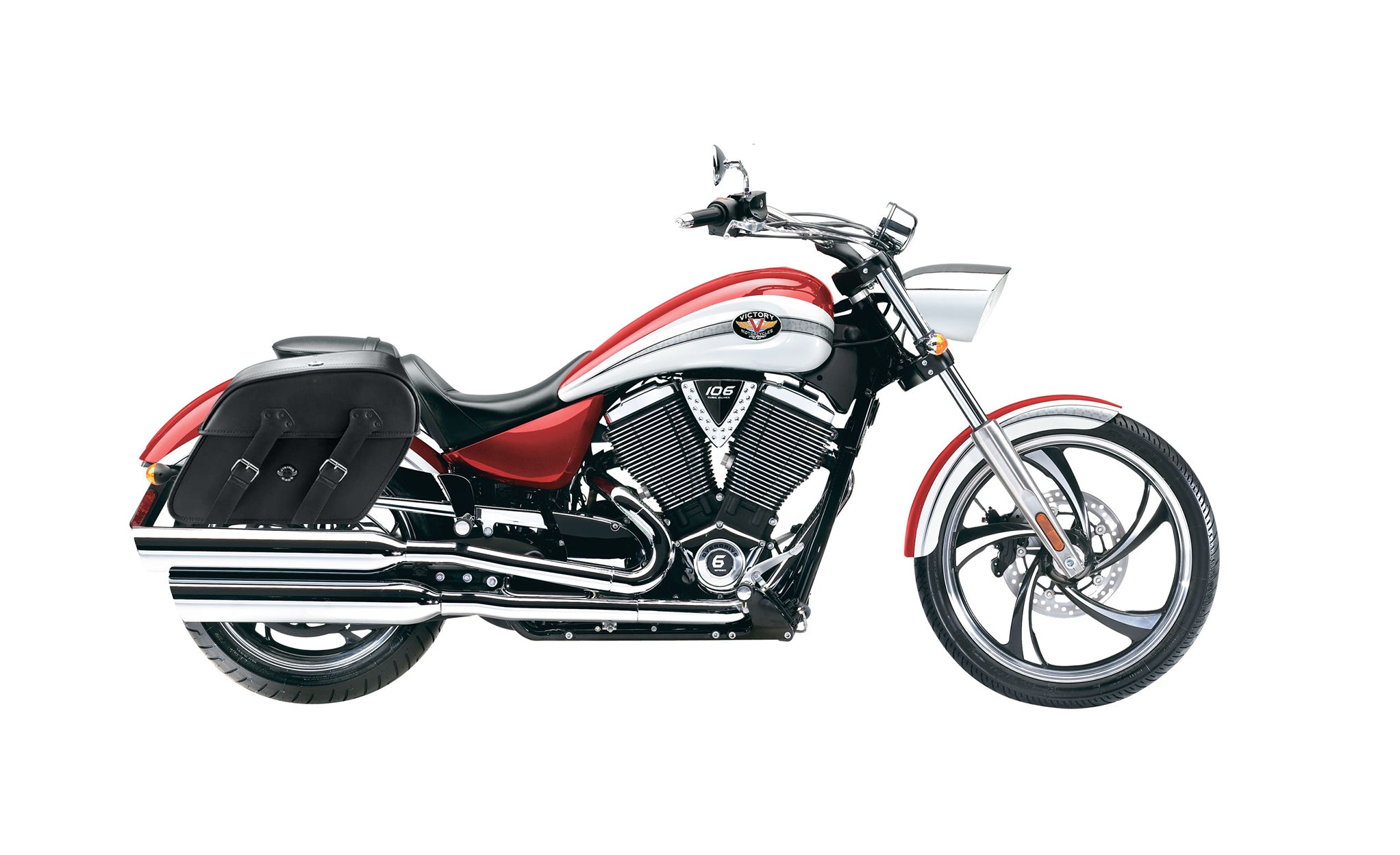 Viking Raven Large Victory Vegas Motorcycle Leather Saddlebags on Bike Photo @expand