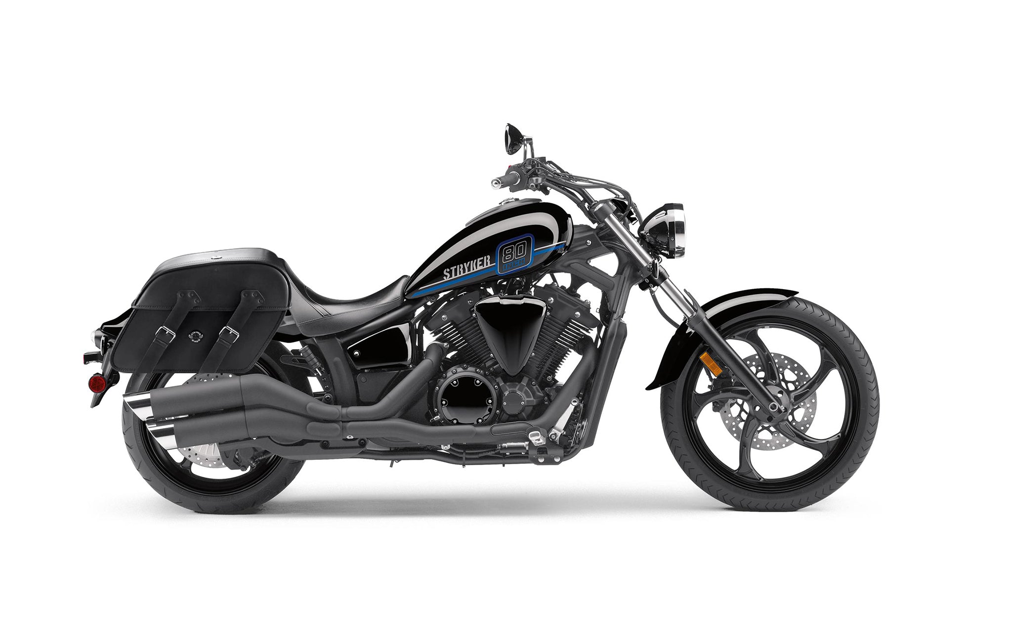 Viking Raven Large Yamaha Stryker Motorcycle Leather Saddlebags on Bike Photo @expand