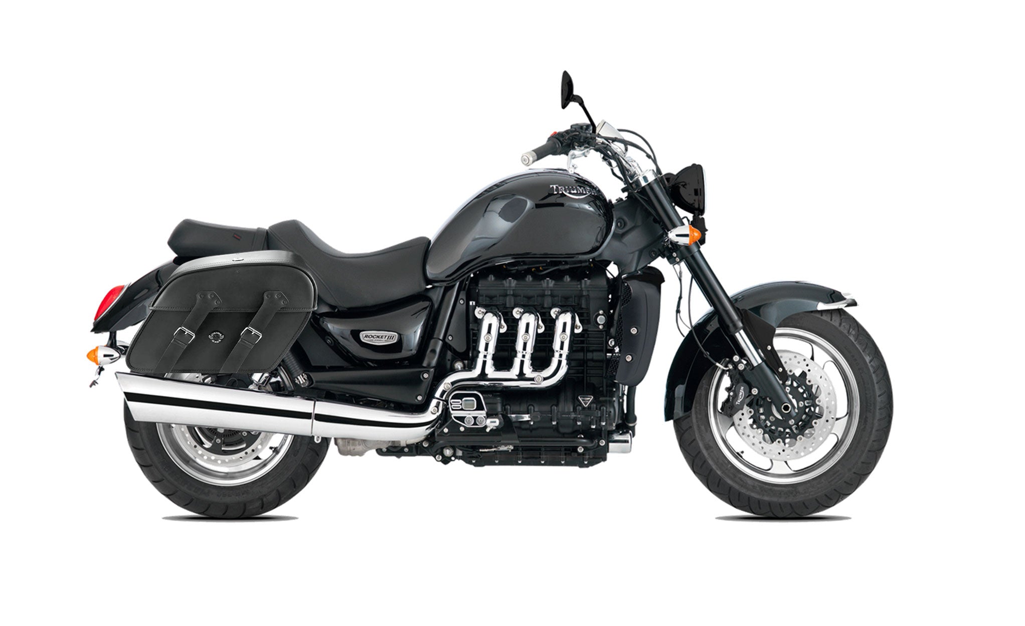 Viking Raven Extra Large Triumph Rocket Iii Roadster Shock Cut Out Leather Motorcycle Saddlebags on Bike Photo @expand