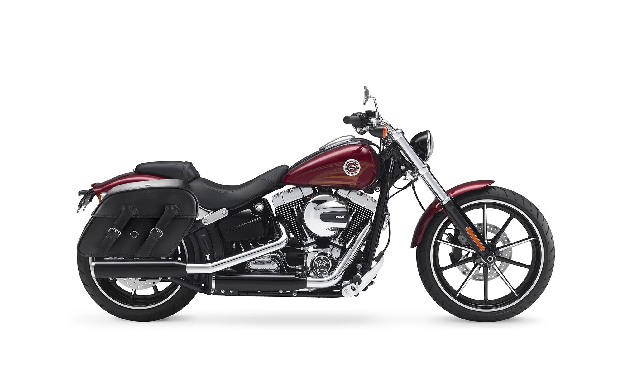 Viking Raven Extra Large Leather Motorcycle Saddlebags For Harley Softail Breakout Fxsb on Bike Photo @expand