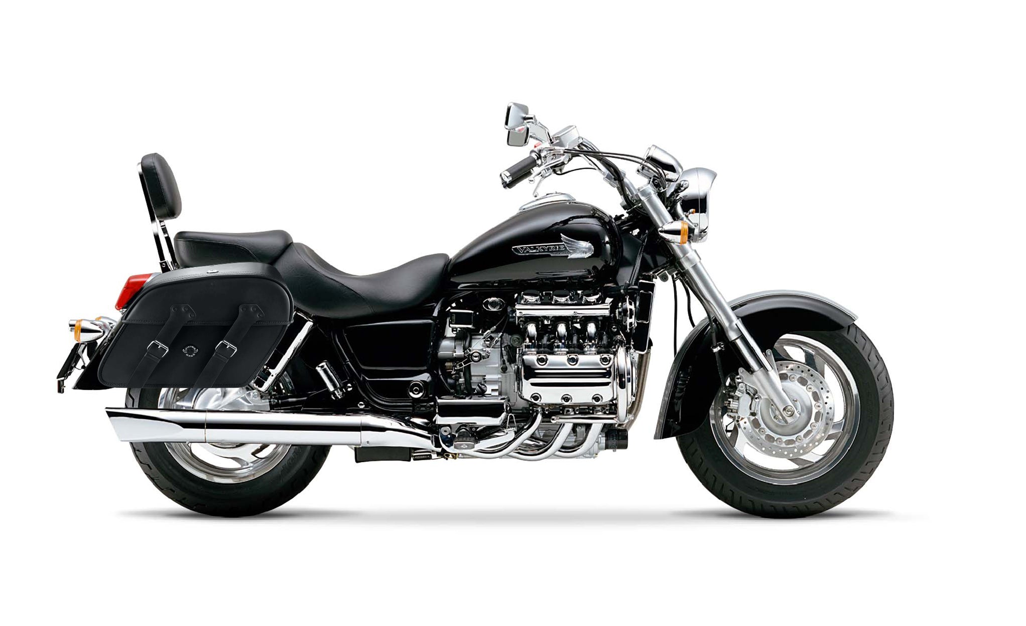 Viking Raven Extra Large Honda 1500 Valkyrie Standard Leather Motorcycle Saddlebags on Bike Photo @expand