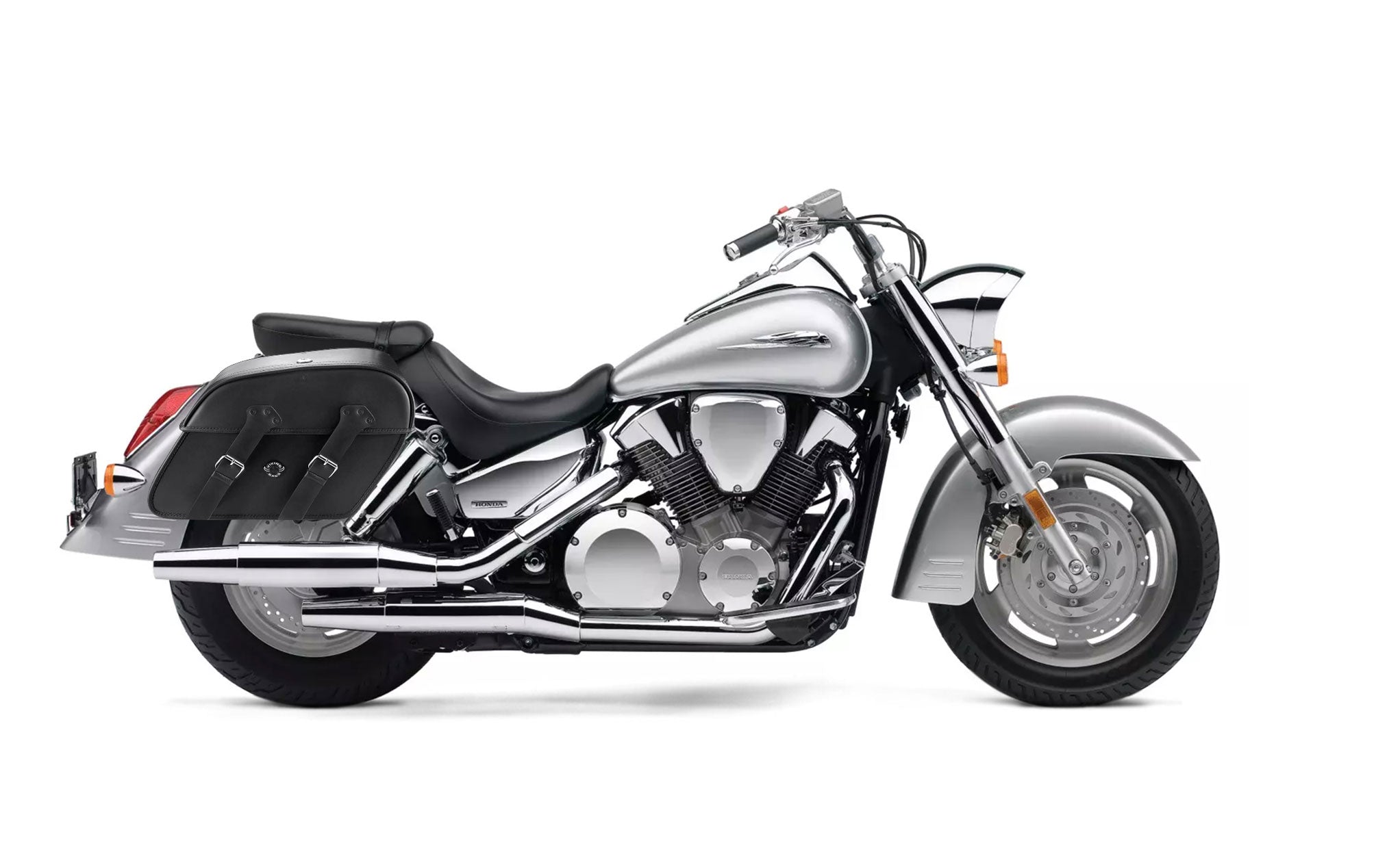 Viking Raven Extra Large Honda Vtx 1300 S Leather Motorcycle Saddlebags on Bike Photo @expand